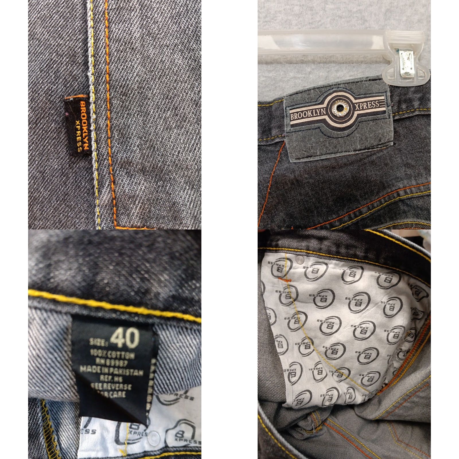 Express VINTAGE Brooklyn Xpress Wide-Leg Denim Jeans SZ 40x30 Black Embroidered Baggy Y2K Mens Size US 40 / EU 56 - 9 Thumbnail