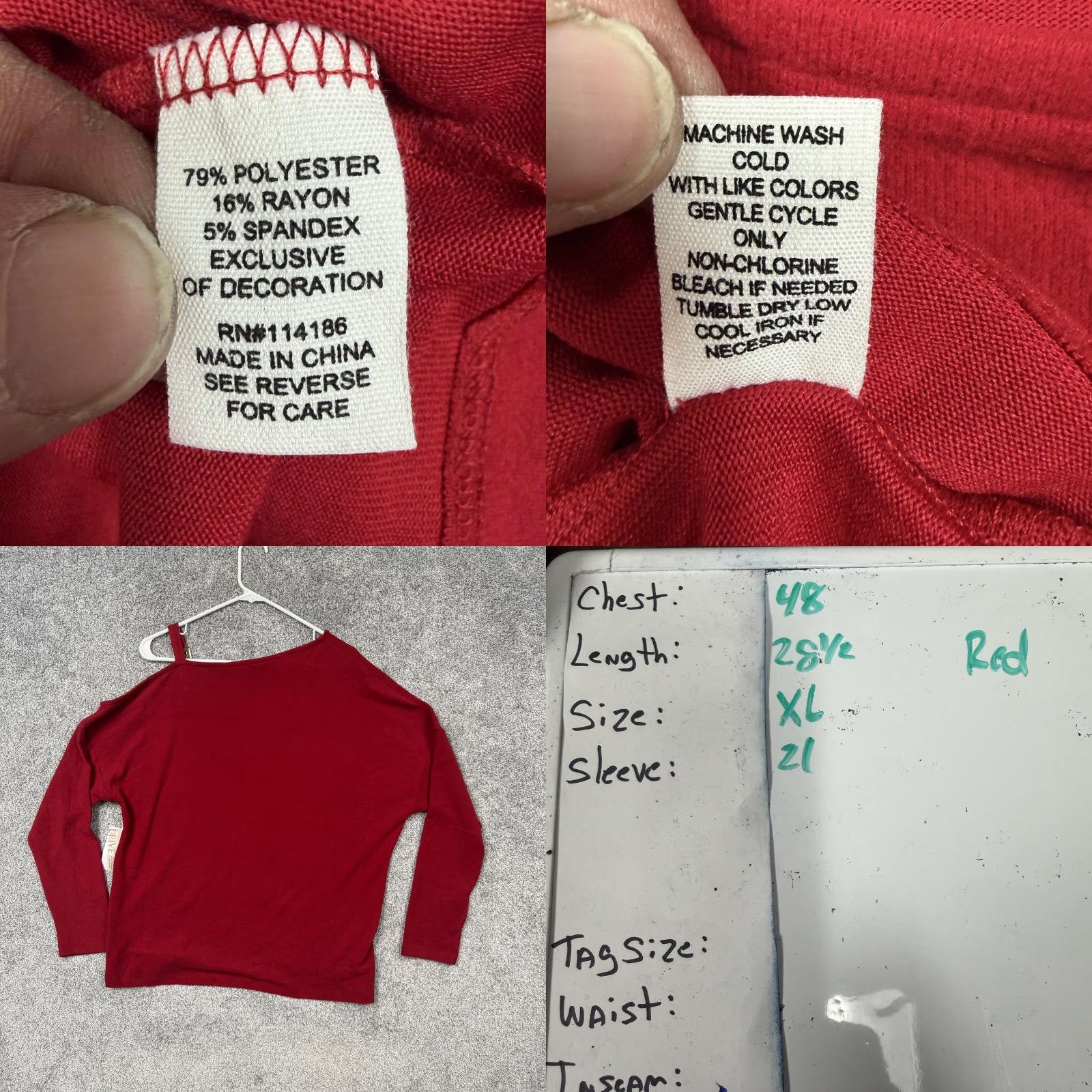 Vintage Willow Drive Blouse Womens XL Red One Shoulder Jersey Long Sleeve Casual Size XL / US 12-14 / IT 48-50 - 8 Thumbnail