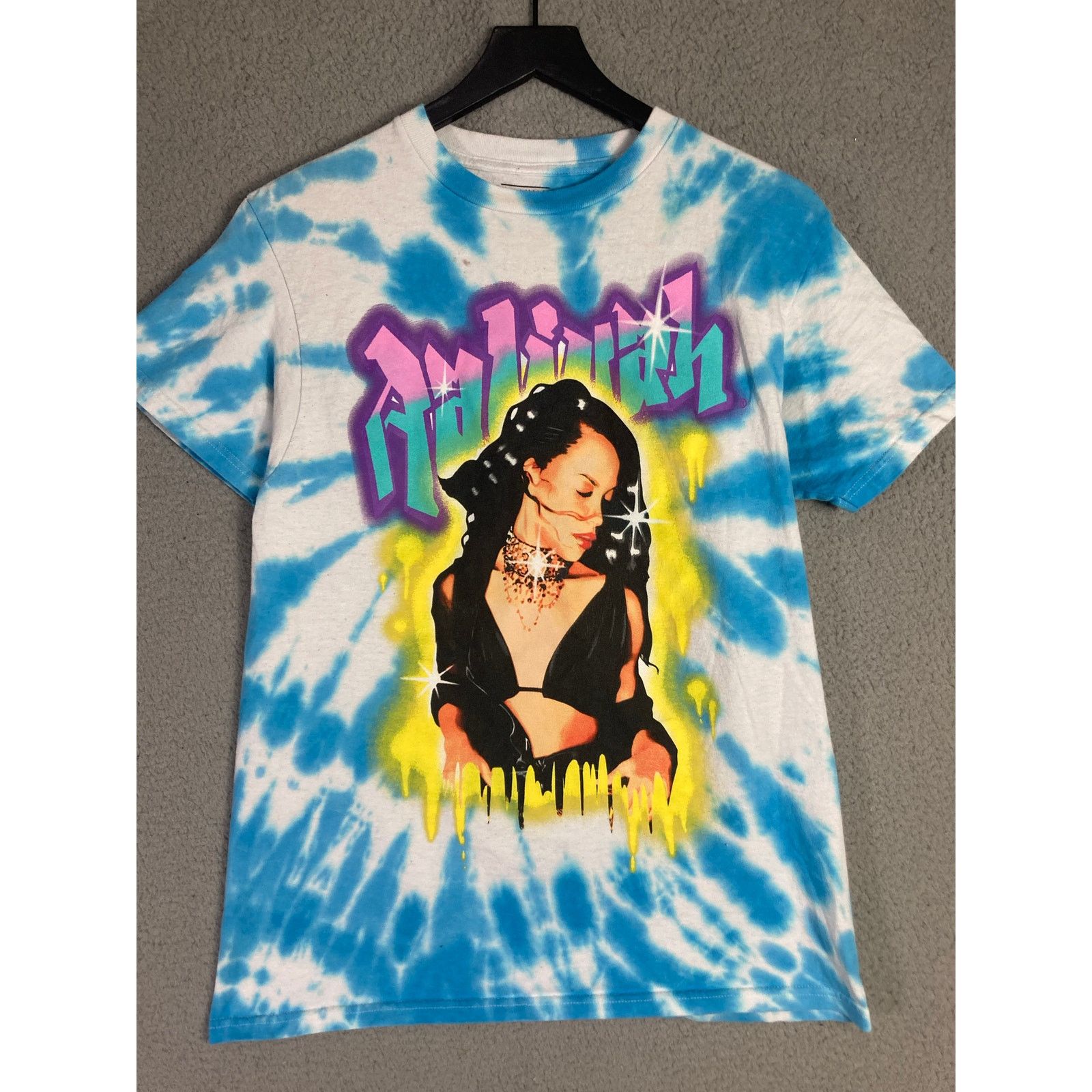 Other Aaliyah Women's Tie Dye Graphic Tee Blue Medium Music Size M / US 6-8 / IT 42-44 - 3 Thumbnail