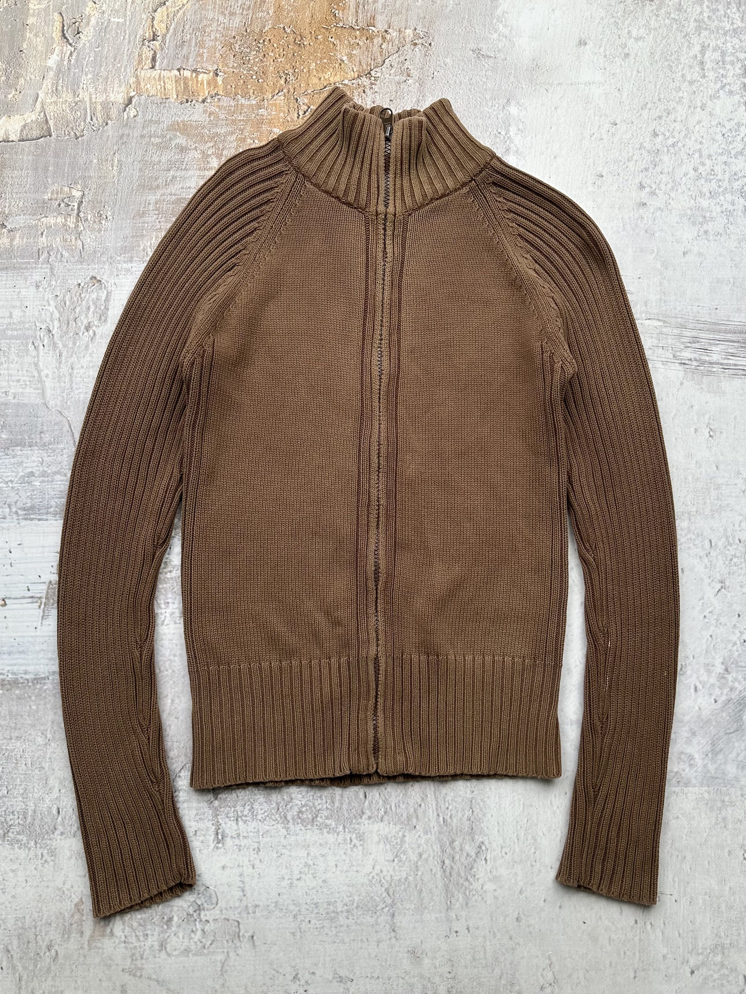 image of Vintage Ribbed Full Zipped Sweater in Brown, Women's (Size Small)