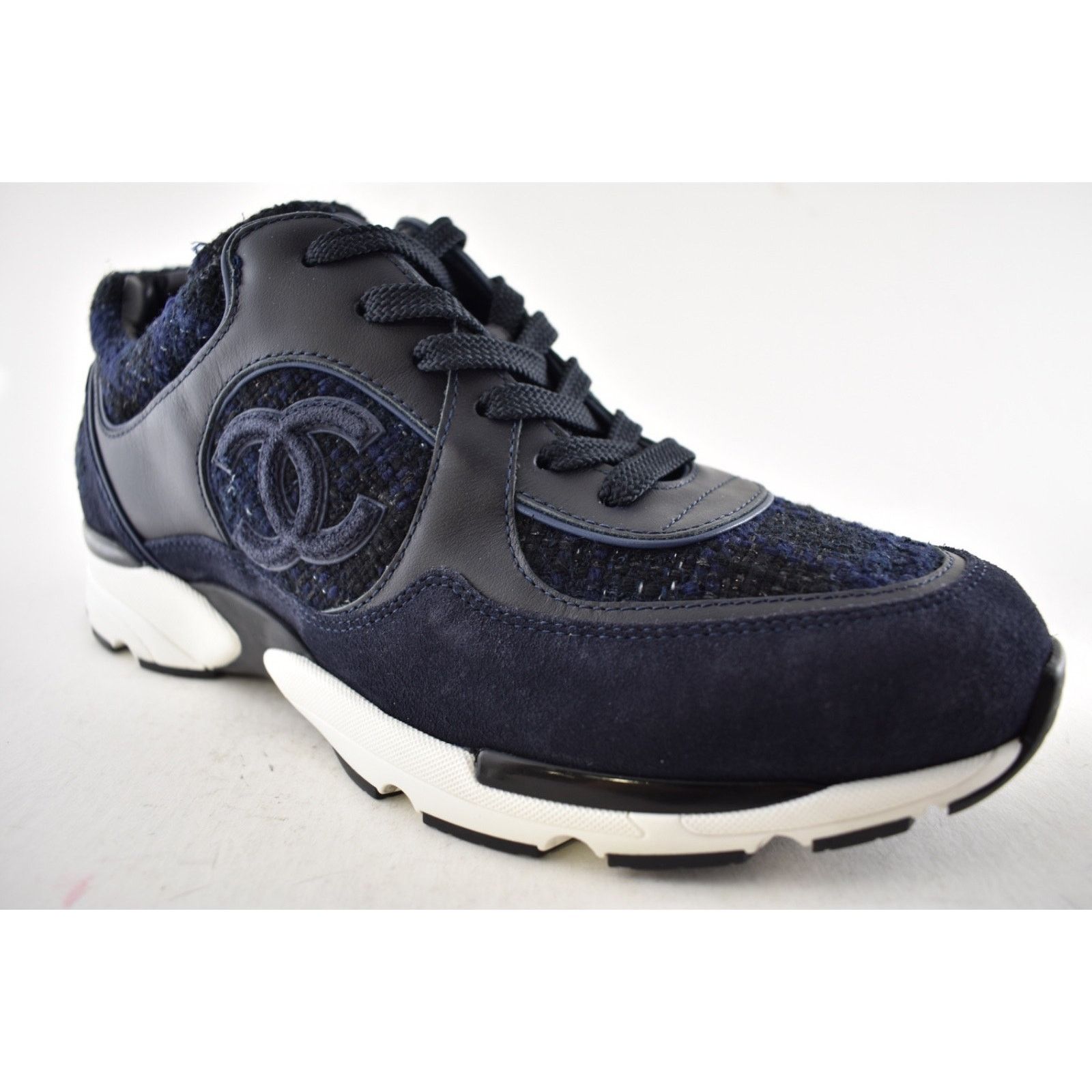 Chanel Chanel 24A Blue Black Tweed Suede CC Logo Trainer Sneaker 42 Size US 12 / IT 42 - 5 Thumbnail