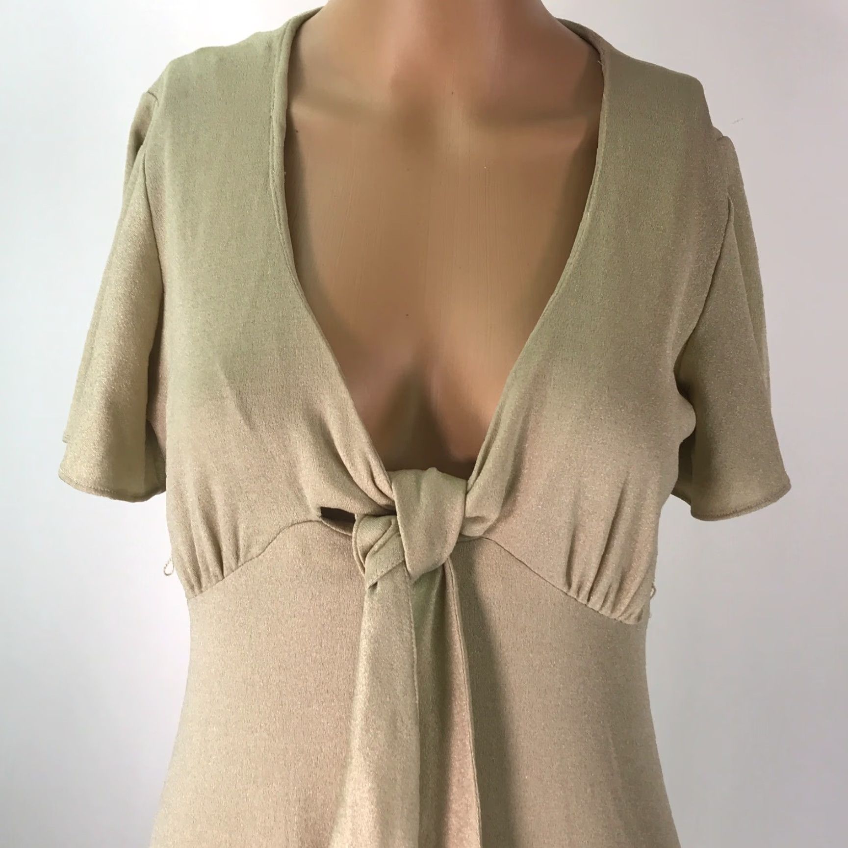 Vintage VINTAGE ILGWU Women's Maxi Dress Short Sleeve Tie Front Casual Beige 9 Summer Spring Fall Winter Classic Size 30" / US 8 / IT 44 - 3 Thumbnail