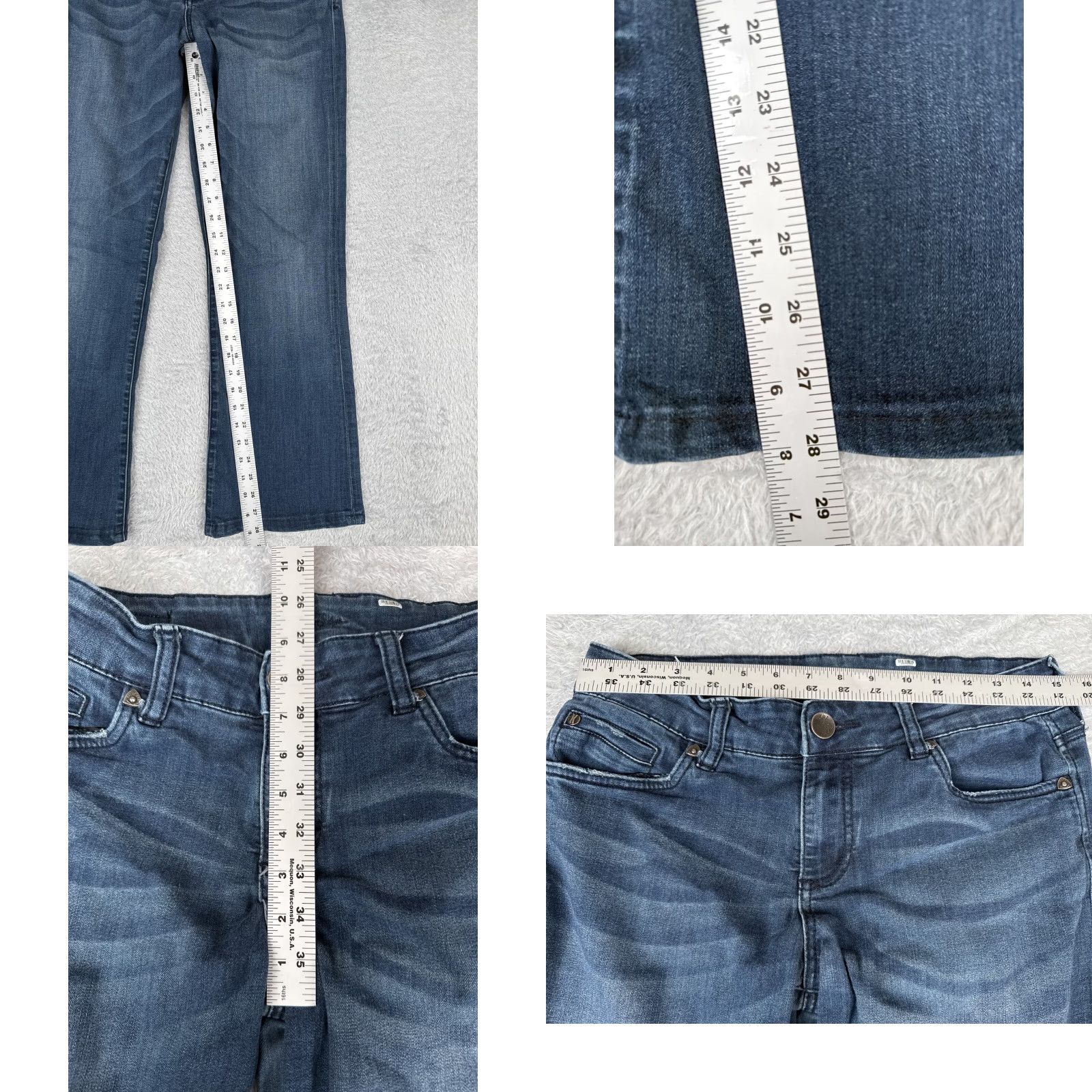 Vintage KUT from the Kloth Jeans Women's 10 Blue Denim Mid Rise Boot 30x28 Regular Stretch Distressed Embroidered Logo Size 27" / US 4 / IT 40 - 8 Thumbnail
