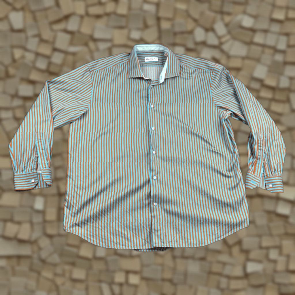 Robert Graham Robert Graham Shirt Adult XL Blue Striped Button-Down, Long Sleeve, Cotton, 27 Chest, 33 Length, Regular Fit, 47 Tag Size, Button Closure, Collared Size 46R - 1 Thumbnail