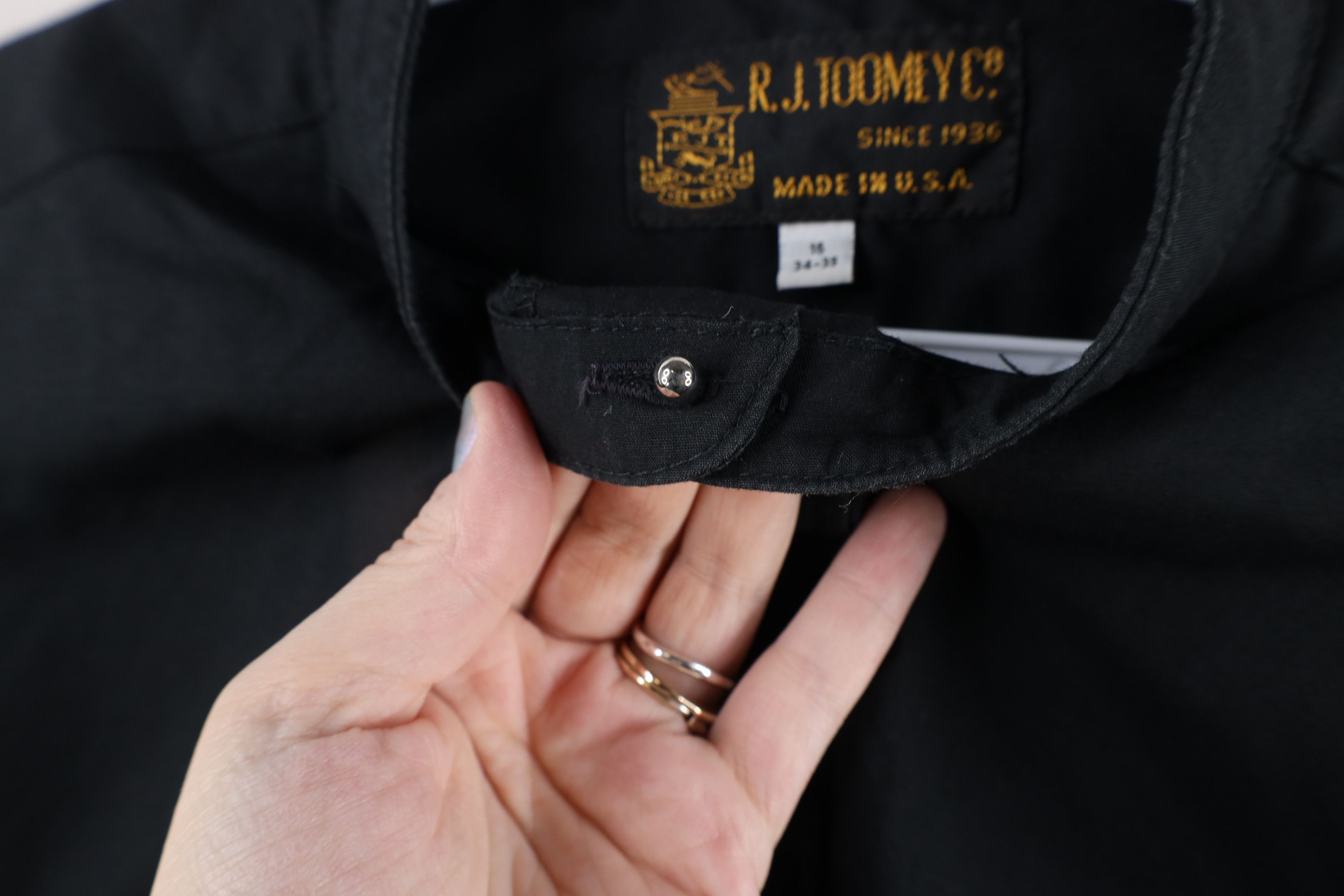 Vintage 60s 70s Streetwear Collar Button Shirt Black USA