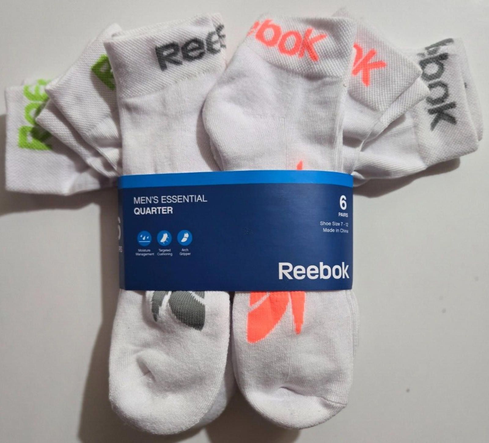 Reebok Men Reebok Quarter Cut Socks White Moisture Control Cushion Size ONE SIZE - 1 Thumbnail