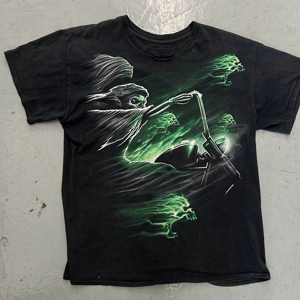 Vintage Vintage Grim Reaper Biker Tee – Green Flames Size US L / EU 52-54 / 3 - 1 Thumbnail