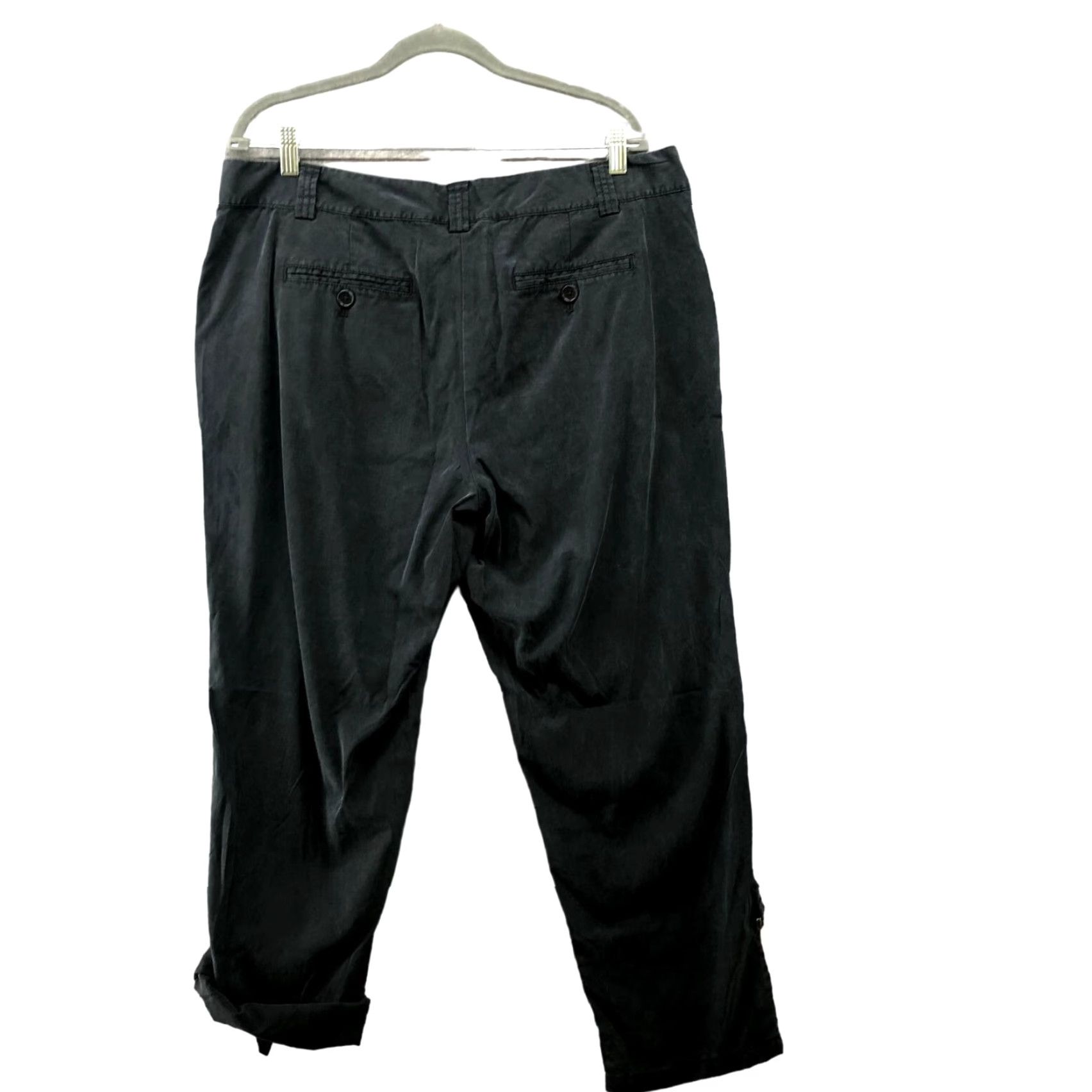 Banana Republic Ann Taylor Black Lyocell Pants Womens Size 14 Roll Cuff Cropped Relaxed Size 36" / US 14 / IT 50 - 2 Thumbnail