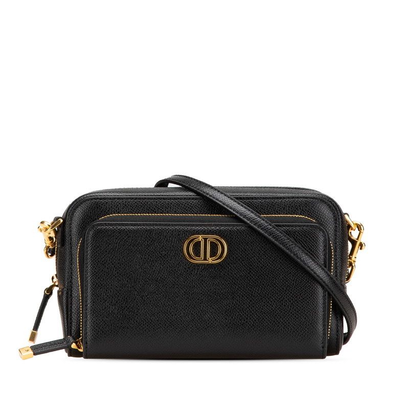 Dior Dior Caro Double Pouch Calfskin 2Way Shoulder Bag Leather Shoulder Bag in Black, Women's