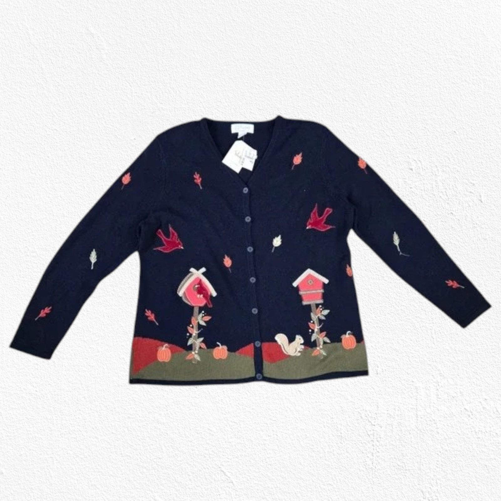 Vintage Y2K Navy Cardinal Fall Embroidered Cardigan Size 14 Size XL / US 12-14 / IT 48-50 - 2 Thumbnail