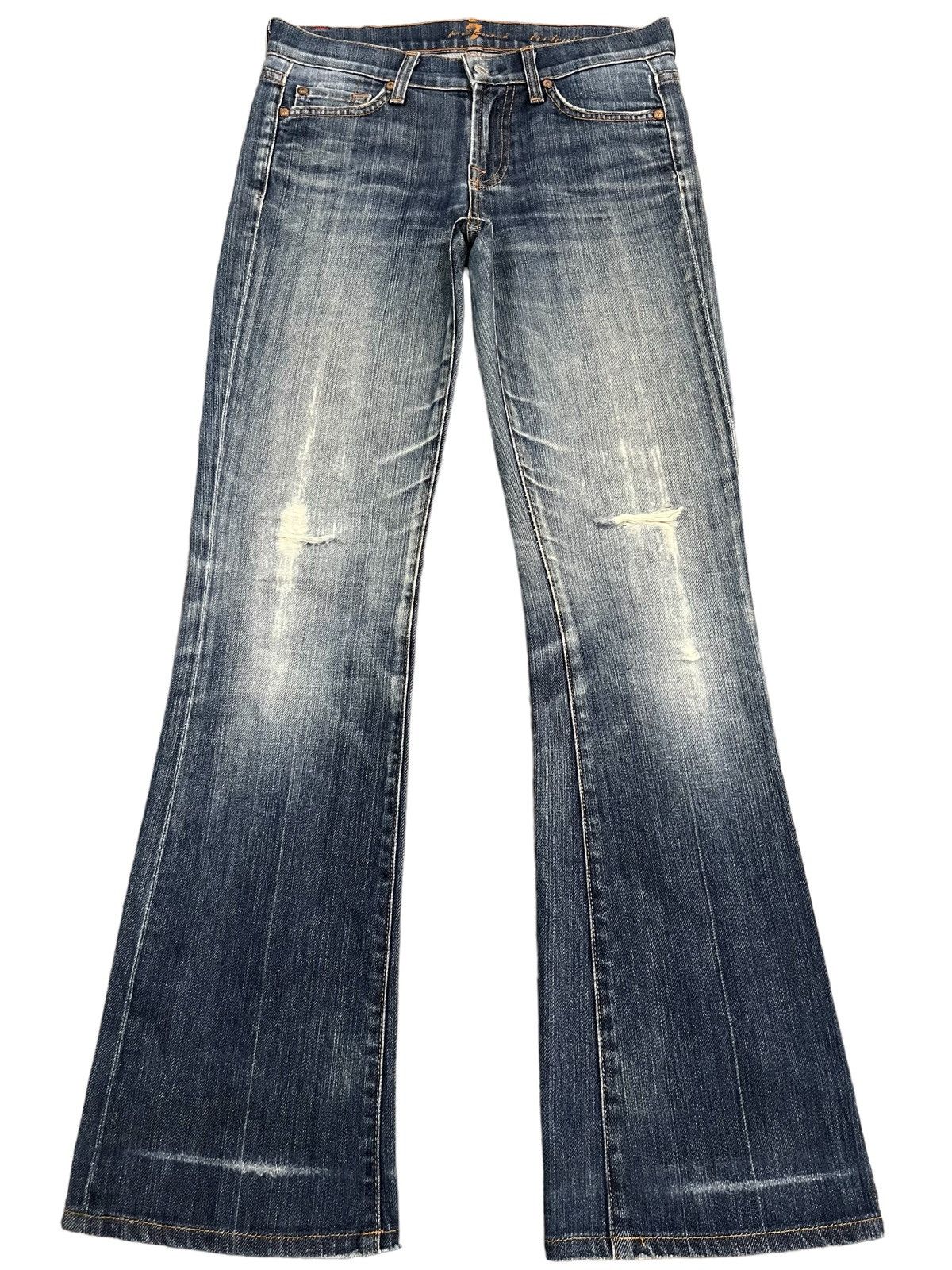 7 For All Mankind Vintage Japanese Brand Blue Washed Distressed Flare Jeans Size US 29 - 1 Thumbnail