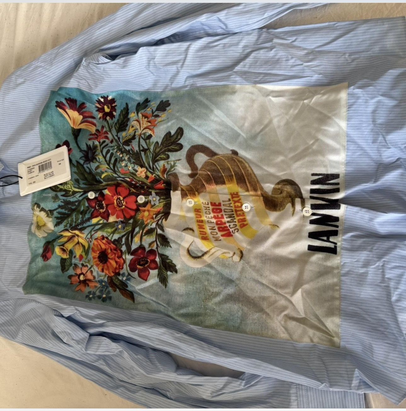 Lanvin NWT Lanvin Blue Striped Shirt with Floral Print Size XS / US 0-2 / IT 36-38 - 3 Thumbnail