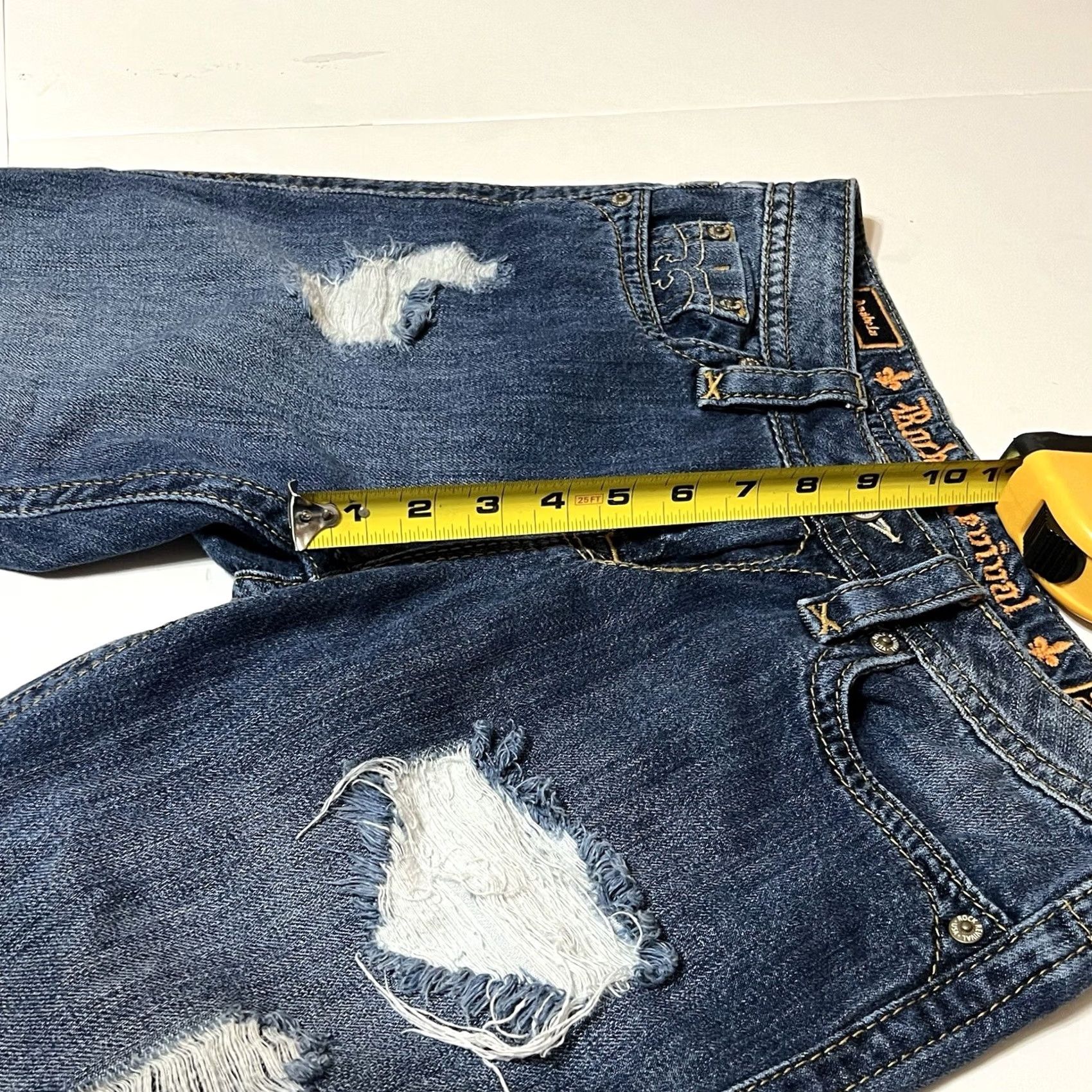 Vintage Rock Revival Anabela Boyfriend Jeans Womens Denim Distressed 31x25 Blue Cotton Cotton Denim mid rise Embroidered Button Zip Regular Gir ls Size 24" / US 00 / IT 34 - 4 Thumbnail