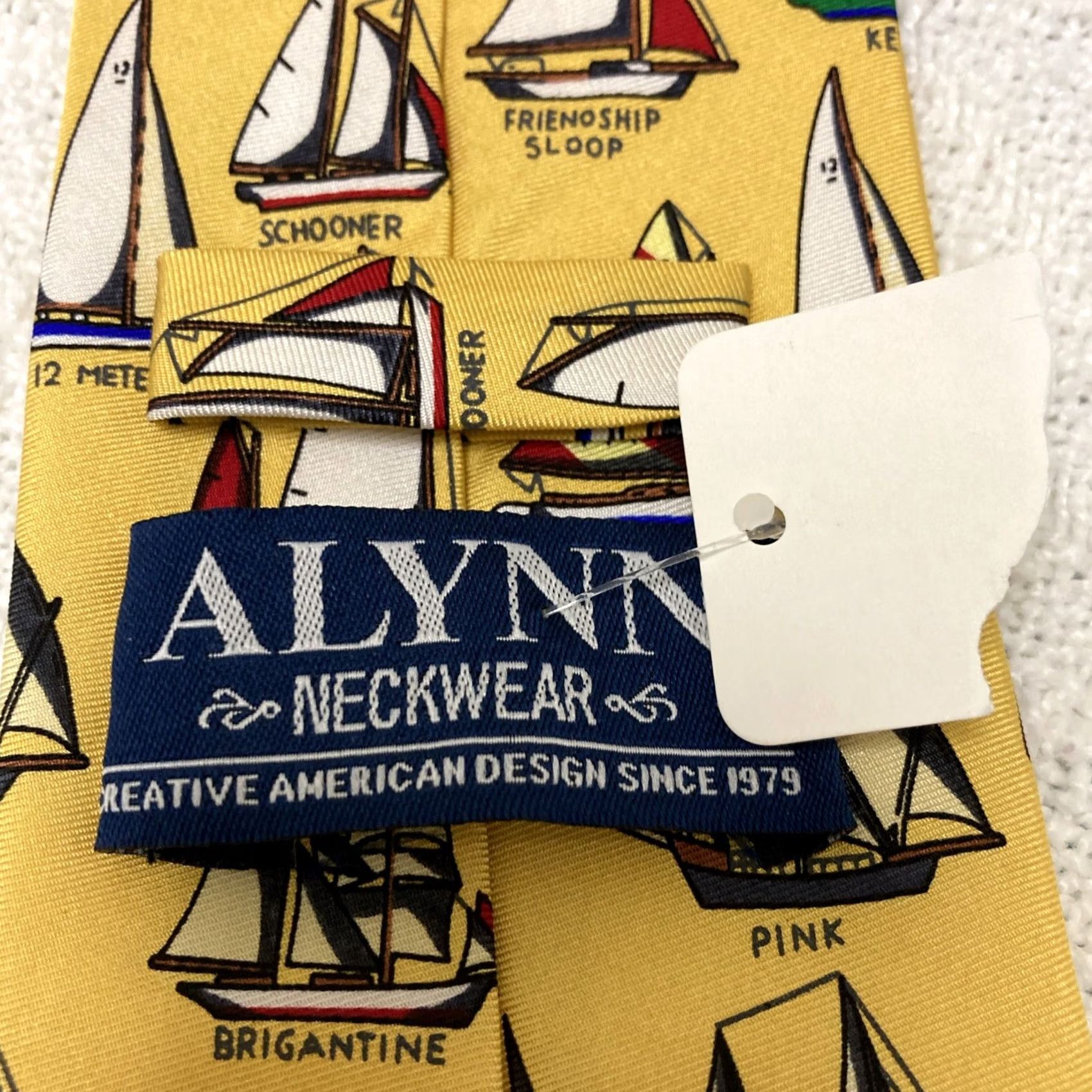 Vintage Alynn Neckwear Name That Boat Tie Eric Holch Silk Necktie Sailboats NWT Sailboats Boats Nautical Yellow 57-60" Mens Silk Tie Size ONE SIZE - 6 Thumbnail