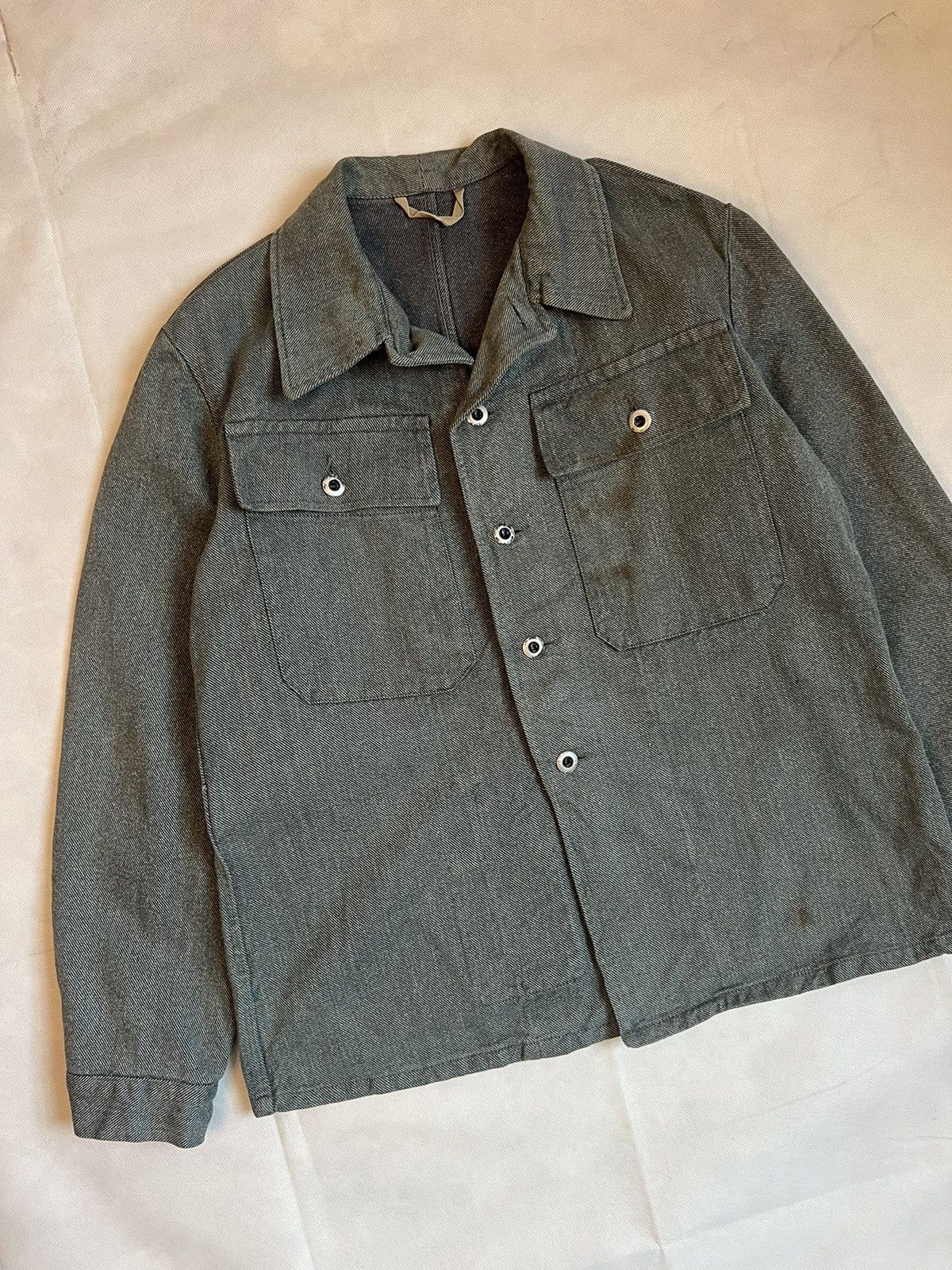 Vintage 50's Swedish Army Military Heavy Denim Work Jacket Size US L / EU 52-54 / 3 - 7 Thumbnail