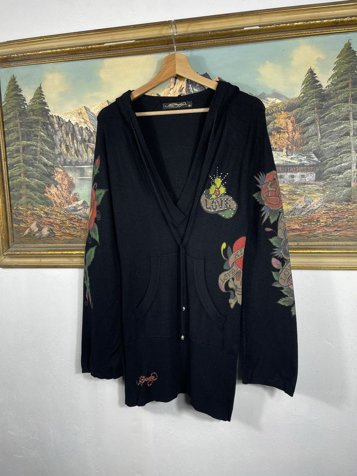 Christian Audigier × Ed Hardy × Vintage Ed Hardy Retro 00s Knitwear With Crystals Affliction Grunge Size M / US 6-8 / IT 42-44 - 3 Thumbnail