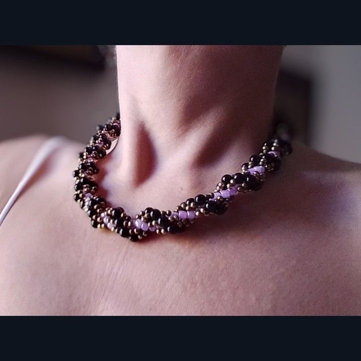 Handmade Necklace Black Pearls Tubular Vintage Style Elegant Size ONE SIZE - 3 Thumbnail
