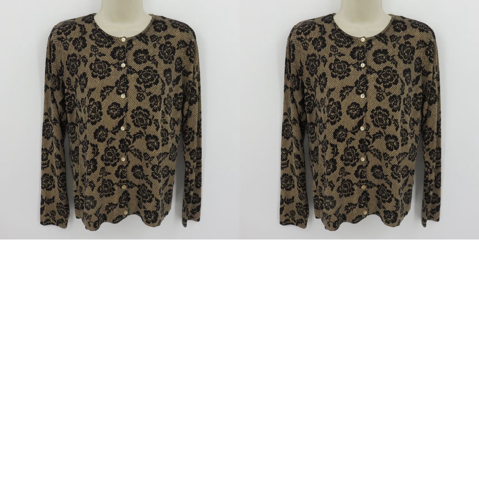 Vintage August Silk Knits Cardigan Sweater Women Medium Black Floral Print Round Neck Long Sleeve Size M / US 6-8 / IT 42-44 - 8 Thumbnail