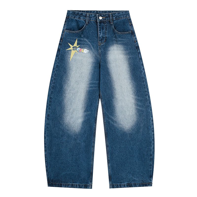 Jean American retro letter print curved jeans for men Size US 32 / EU 48 - 1 Thumbnail