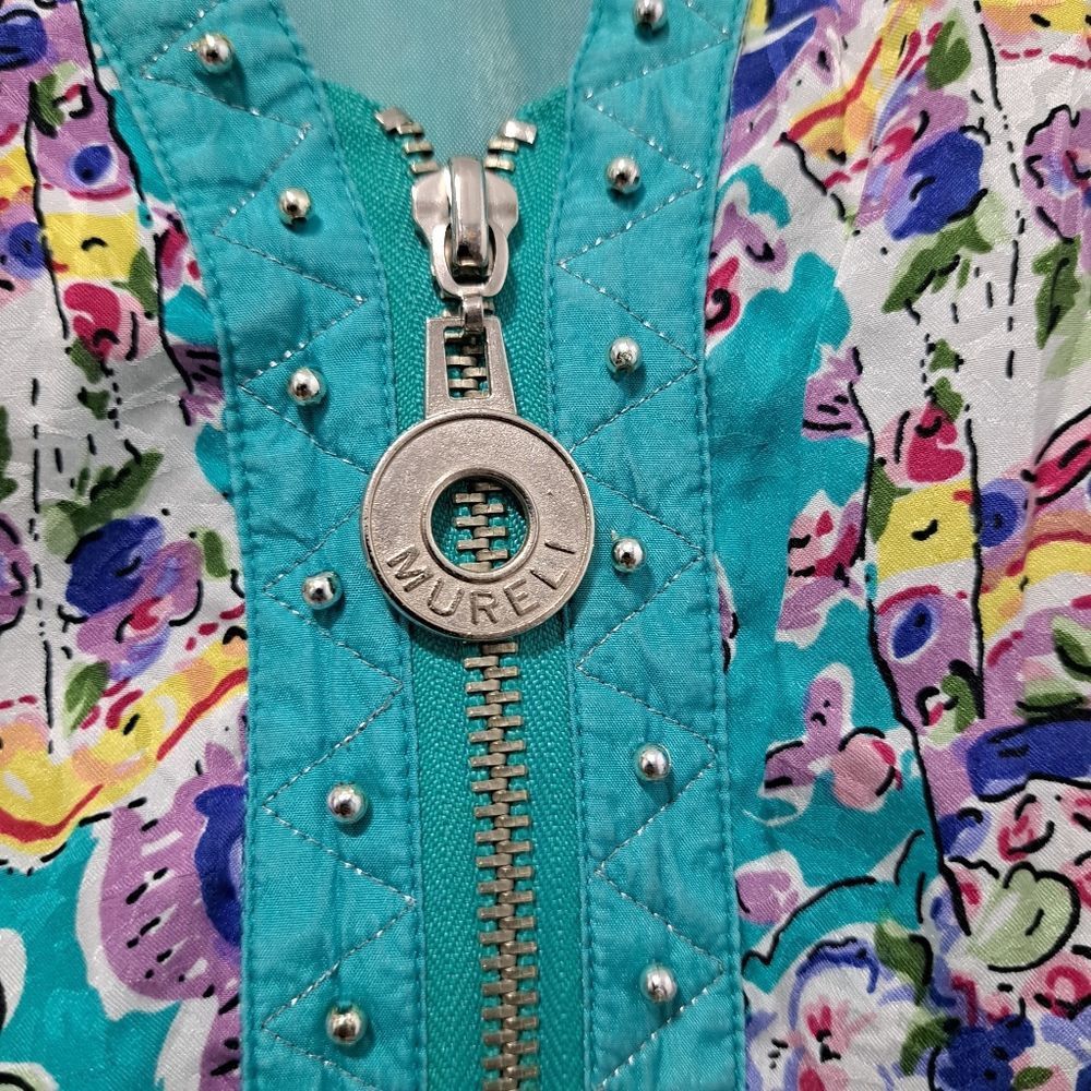 Other Vintage Mureli Floral Print Silk Studded Zip-Up Oversized Li Size S / US 4 / IT 40 - 15 Thumbnail