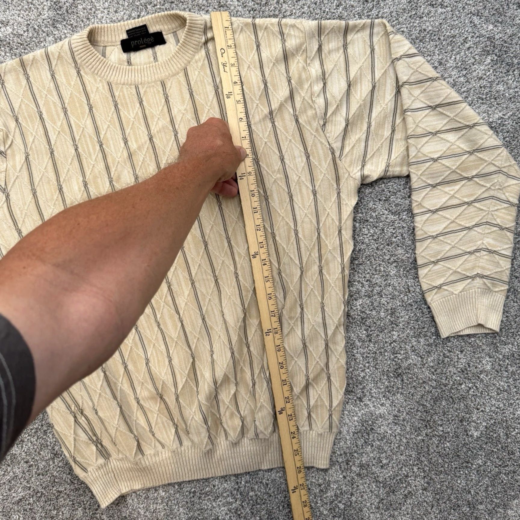 Vintage VINTAGE Protege Sweater Mens L 90s Hip Hop Streetwear 3D Knit Textured Beige Crew Neck Long Sleeve Knit Pullover Geometric 3D Mens Size US L / EU 52-54 / 3 - 2 Thumbnail