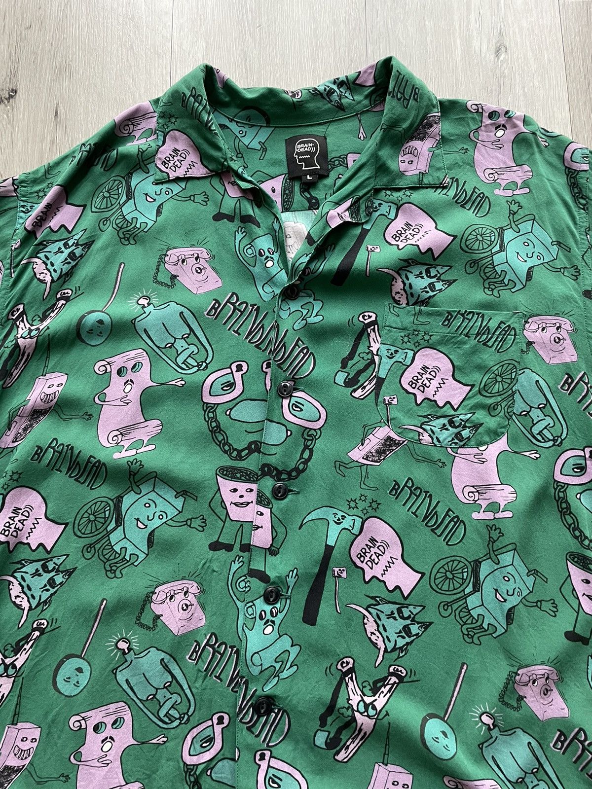 Brain Dead Brain Dead Green Caricatures Viscose Hawaiian Shirt Size US L / EU 52-54 / 3 - 2 Thumbnail
