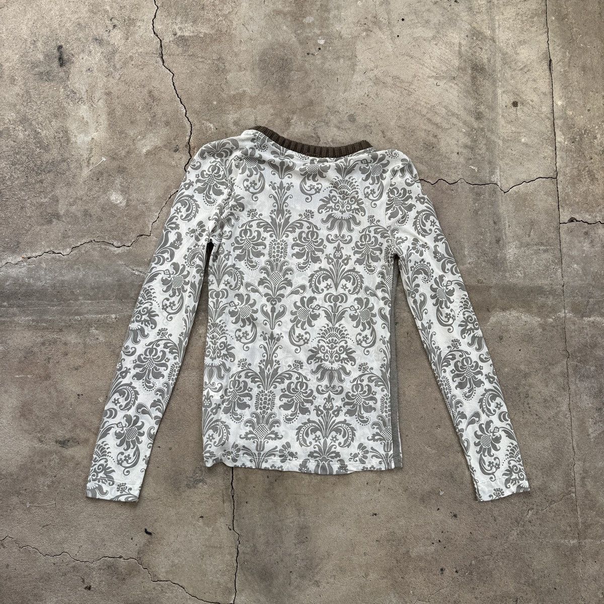 IKKS × Japanese Brand IKKS Mesh damask print long sleeve top with brown trim Size M / US 6-8 / IT 42-44 - 2 Thumbnail