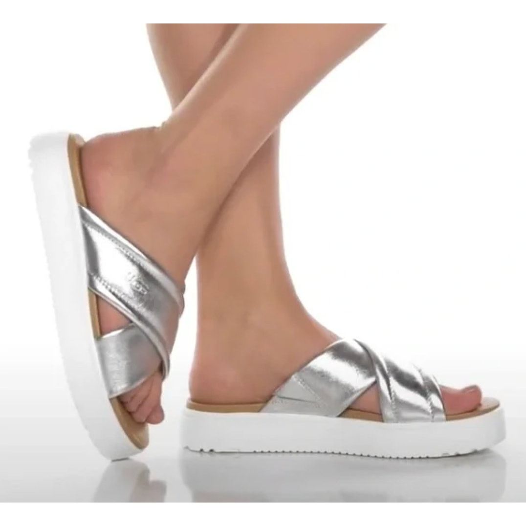 Ugg UGG Zayne Crossband Womens Slide Sandals, 6, Silver Size US 6 / IT 36 - 9 Thumbnail