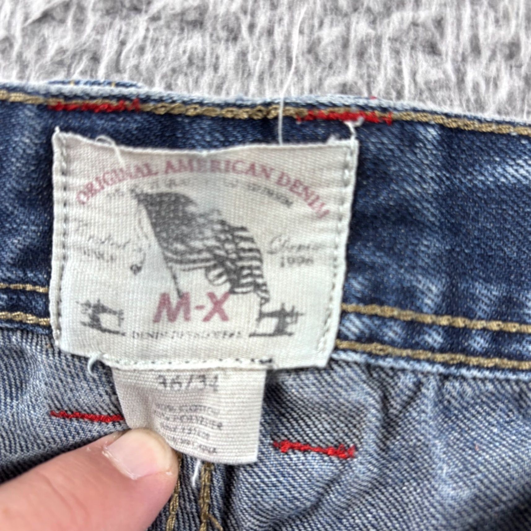 Vintage M-X Original American Denim Jeans Mens 36x34 Distressed Embossed Crystals 5-Pocket Straight Jeans Size US 36 / EU 52 - 4 Thumbnail