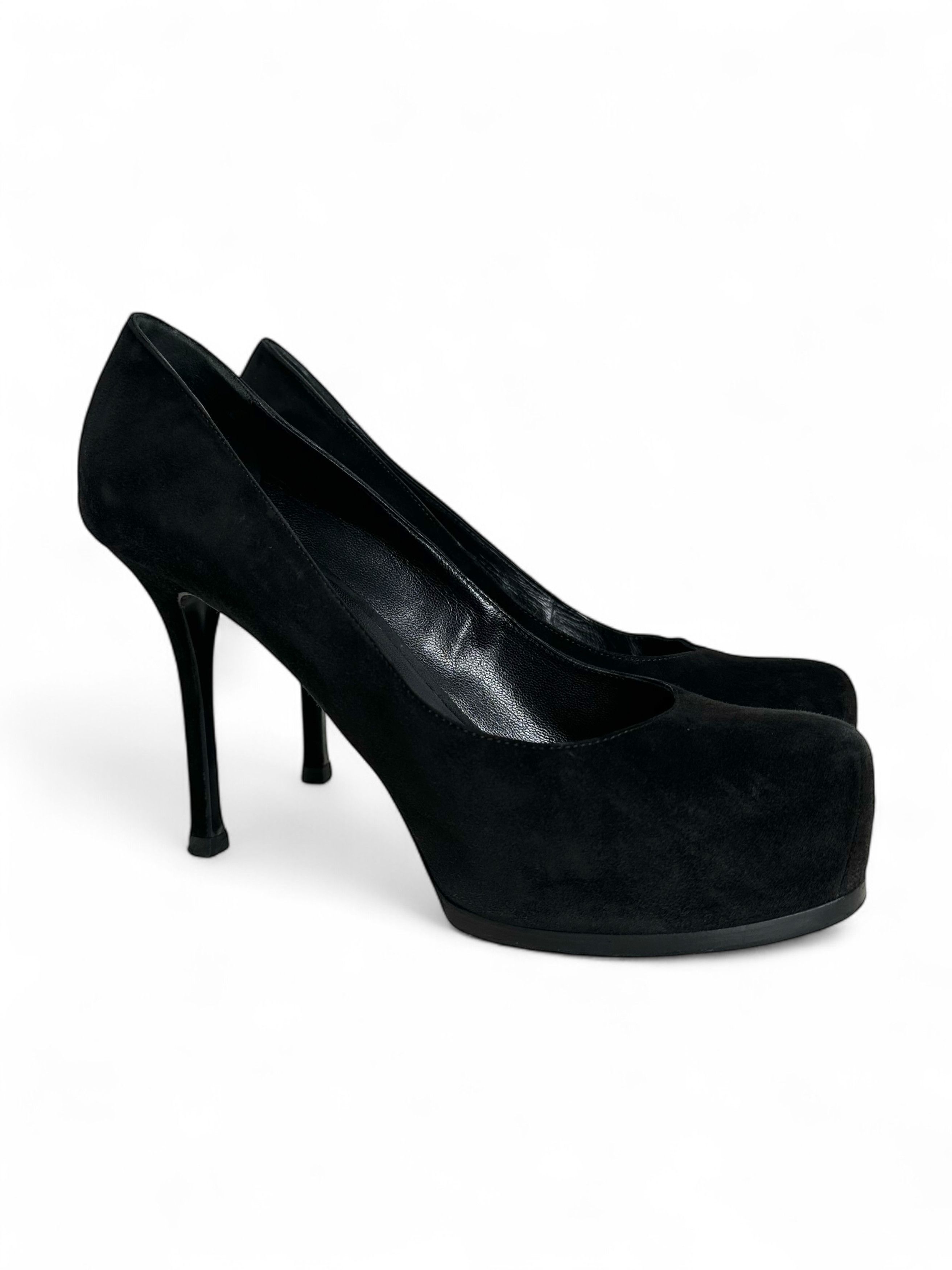 Yves Saint Laurent YSL Black Suede Tribtoo Tribute Platform Pumps Size US 11 / IT 41 - 5 Thumbnail