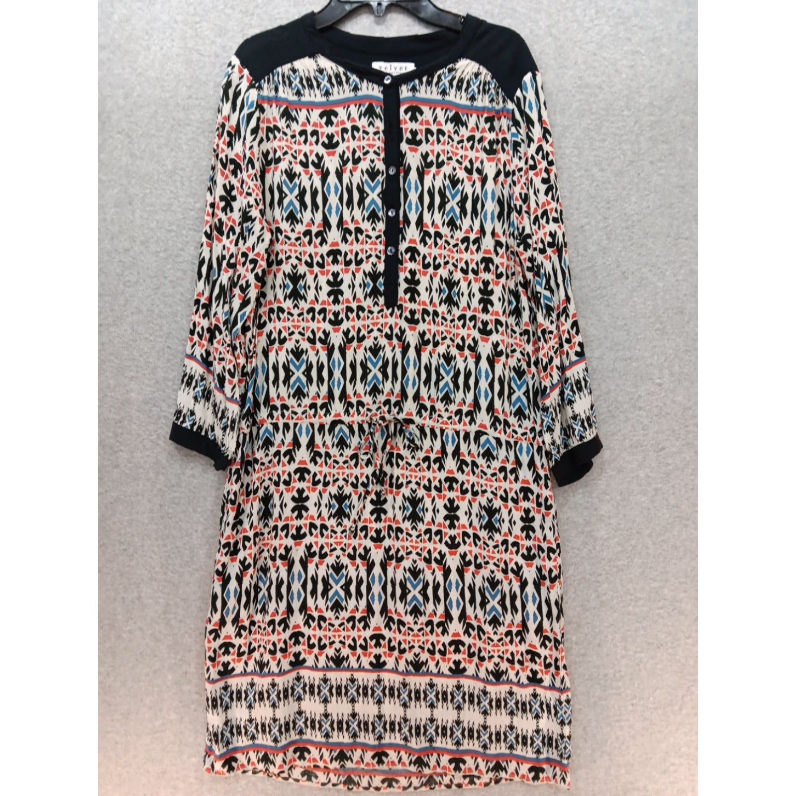 Velvet VELVET by Graham & Spencer Dress L Multi-Color Geometric Drawstring Waist Knee Length Women's Slim Slip Dress Size L / US 10 / IT 46 - 2 Thumbnail