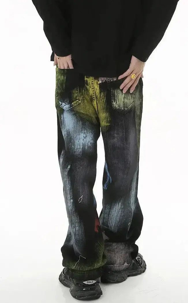 Japanese Brand Retro y2k painted multicolor graffiti jeans pants Size US 32 / EU 48 - 3 Thumbnail