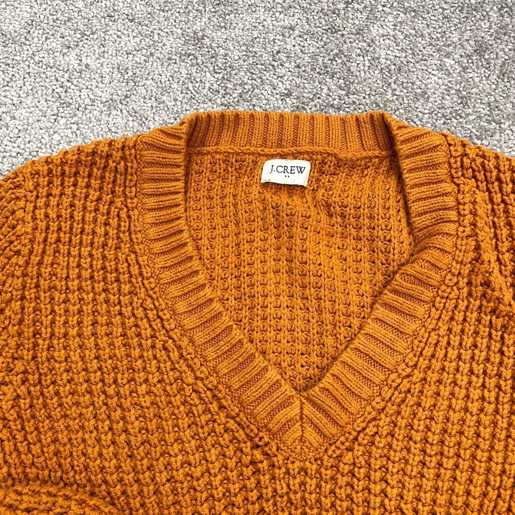 J.Crew J.Crew Pullover Sweater Womens Medium Orange Waffle Knit Crochet Casual V-Neck Size M / US 6-8 / IT 42-44 - 3 Thumbnail