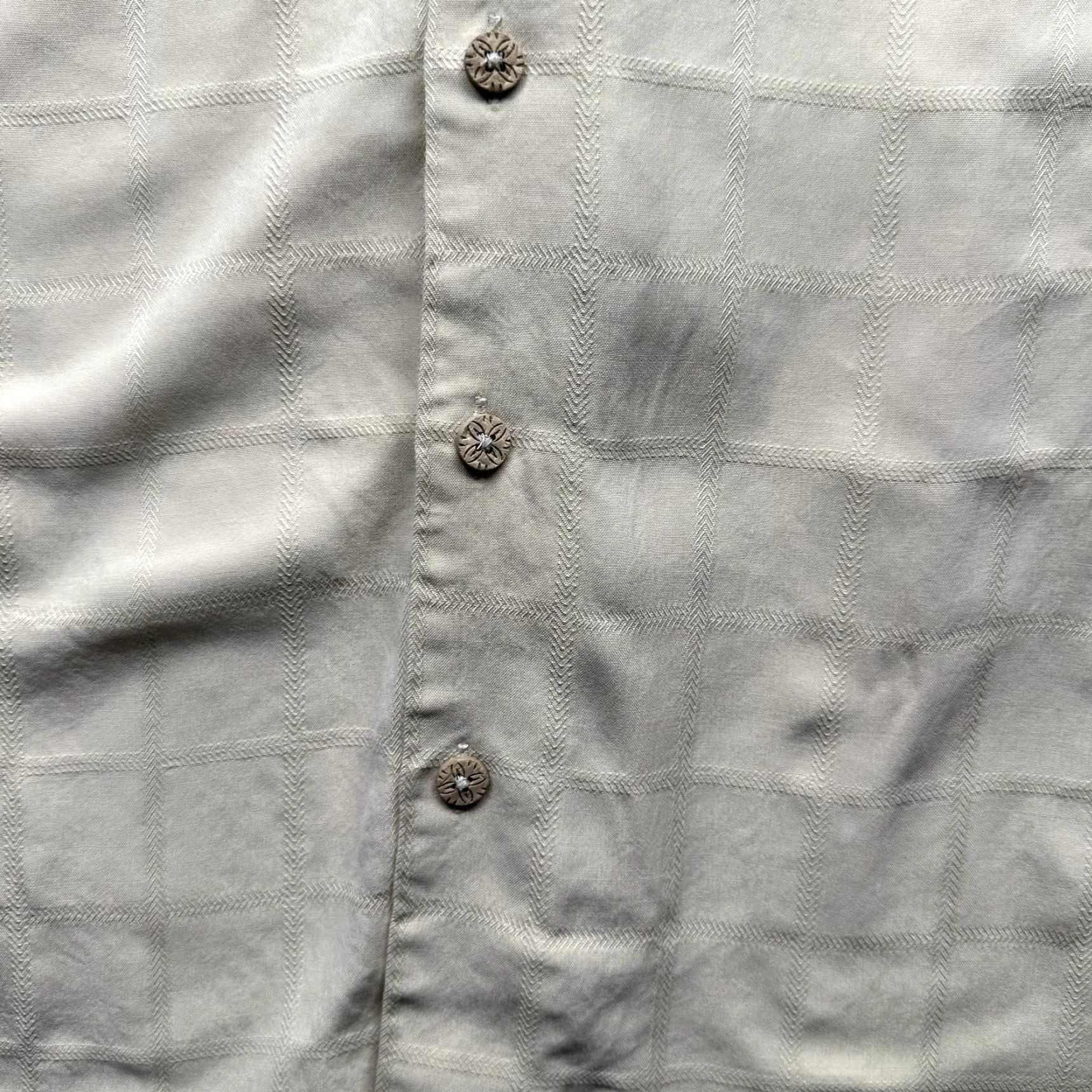 Tommy Bahama VINTAGE Tommy Bahama Shirt Men 2XLT Yellow Silk Textured Grid Short Sleeve Button-Up Collared Jacquard Hawaiian Travel Casual Mens Size US XXL / EU 58 / 5 - 6 Thumbnail