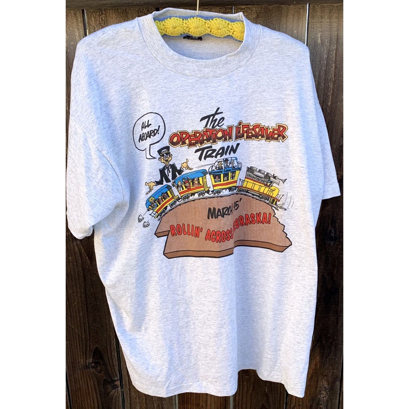 Fruit Of The Loom VINTAGE Fruit of the Loom T-Shirt Unisex XL Gray 1990s Operation Lifesaver Train March 95 Rollin’ Across Nebraska! Size US XL / EU 56 / 4 - 5 Thumbnail
