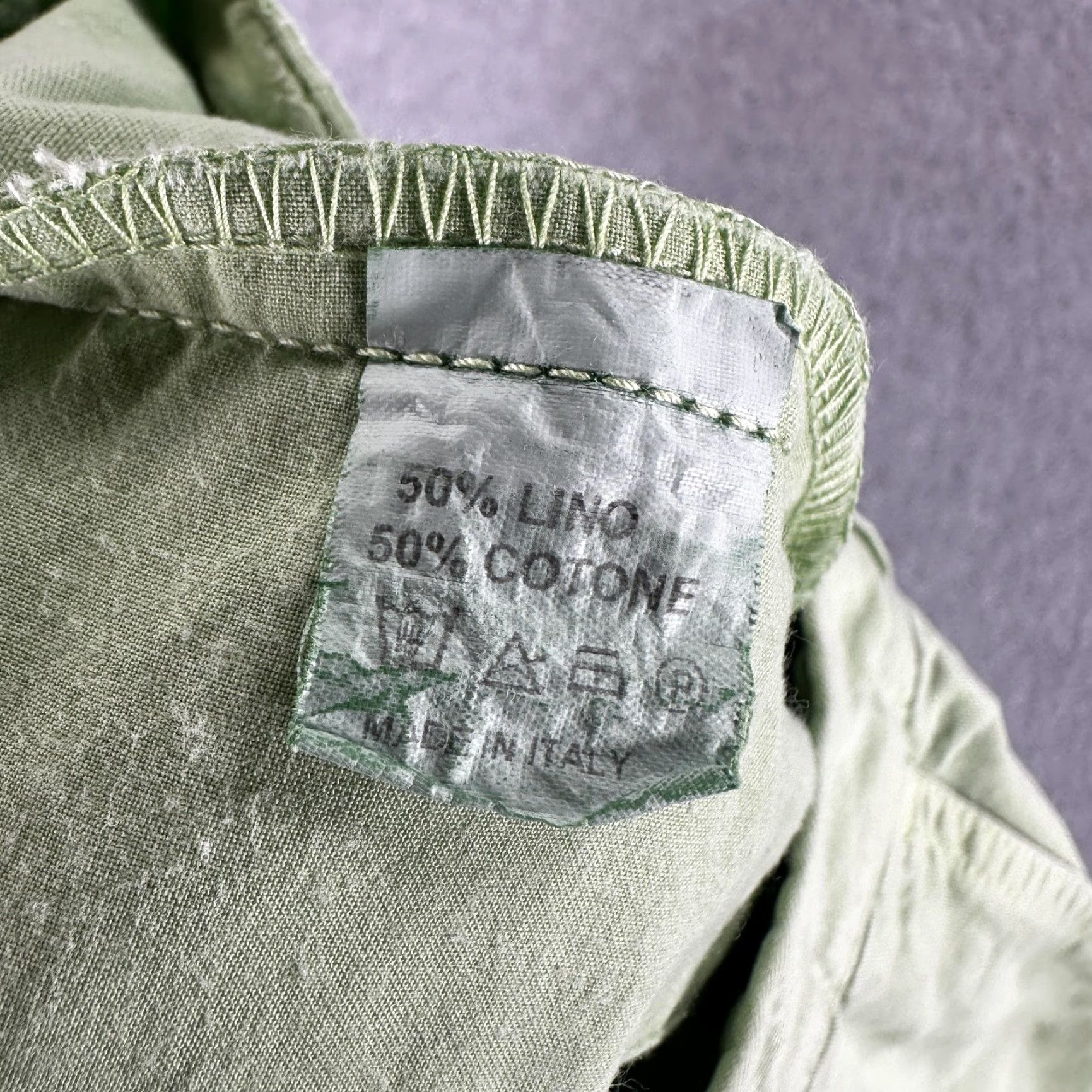 Vintage Borrelli Napoli Chino Pants Mens 36 Flat Front Linen Cotton Green 50% Linen 50% Cotton Italy Slim Front Pockets Straight Leg” Size US 36 / EU 52 - 7 Thumbnail