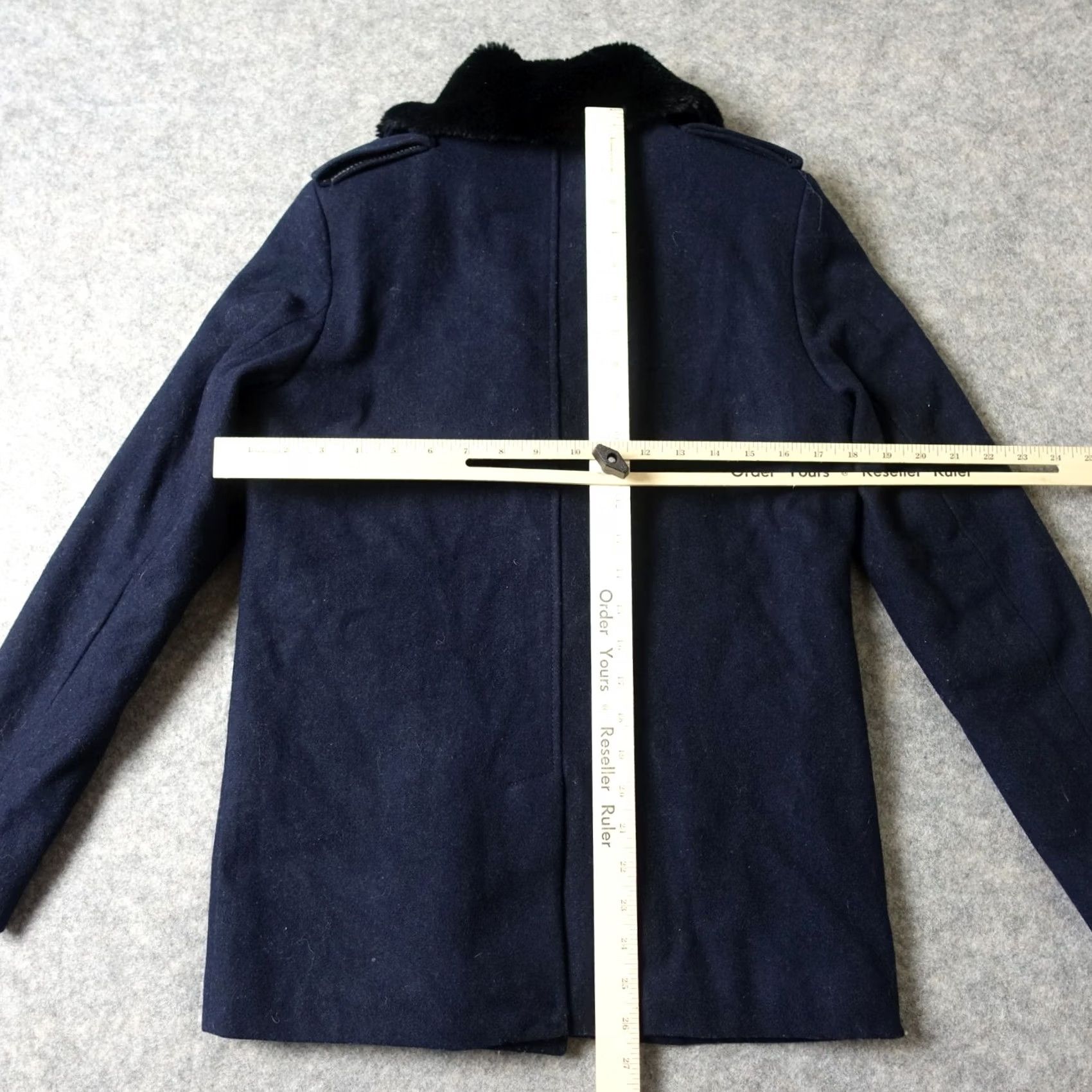 H&M H&M Coat Womens 4 Blue Wool Faux Fur Collar Moto Style Pea Jacket Classic Soft Coat Jacket Motorcycle Biker Classic Size S / US 4 / IT 40 - 6 Thumbnail