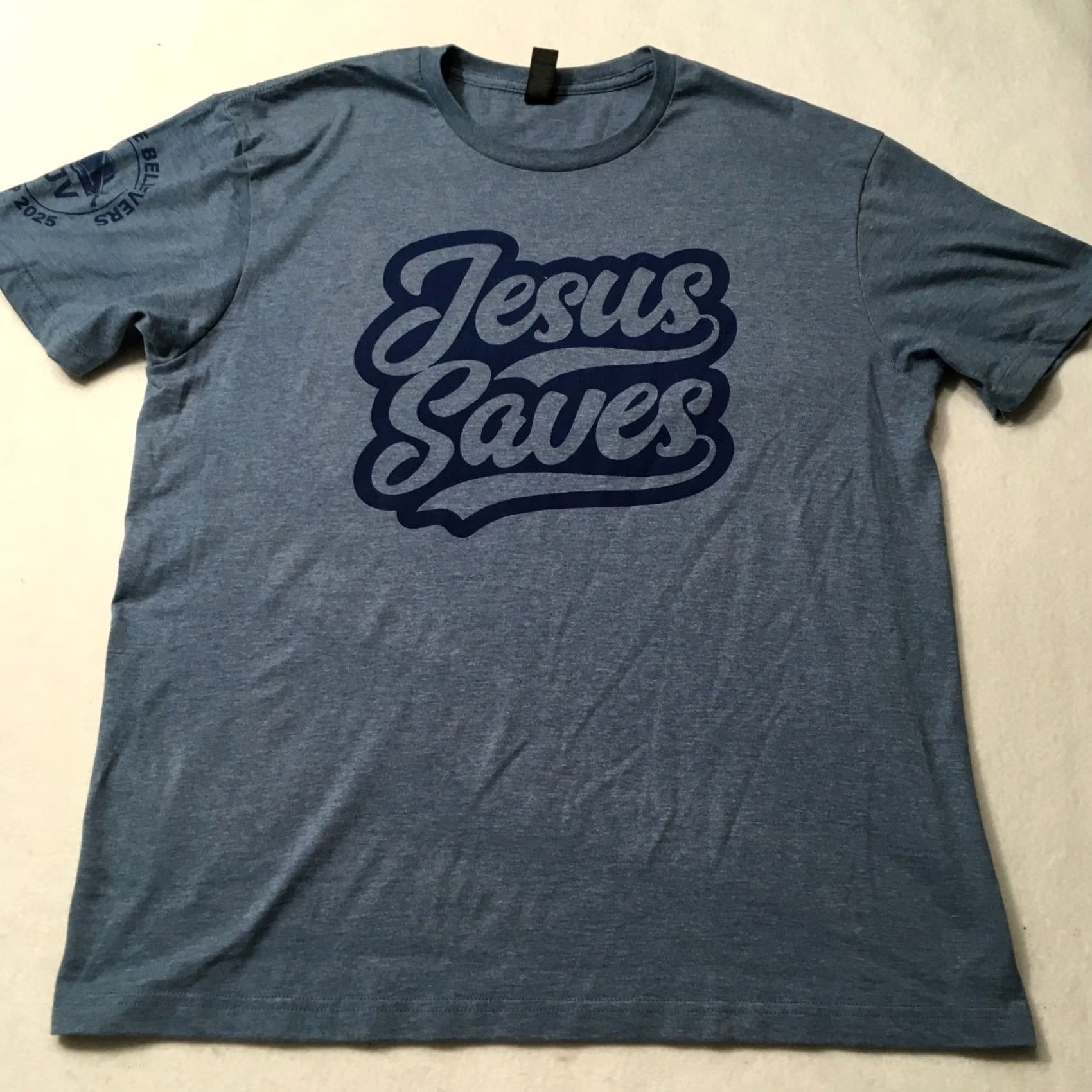 Gildan Jesus T-Shirt Size XL Blue double sided graphic spirit world Mens Size US XL / EU 56 / 4 - 2 Thumbnail