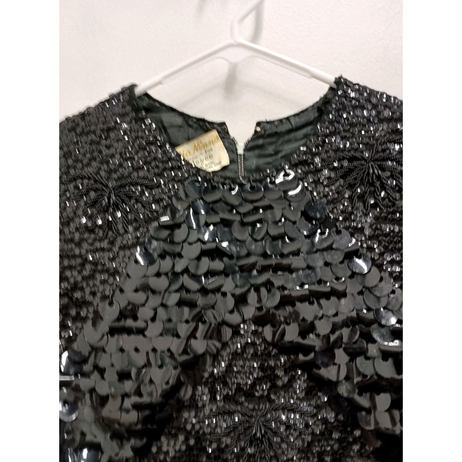 Vintage Gia Ninno Top Large Black Wool Sequin Paillette VTG 60s Glam Holiday Womens Size L / US 10 / IT 46 - 2 Thumbnail