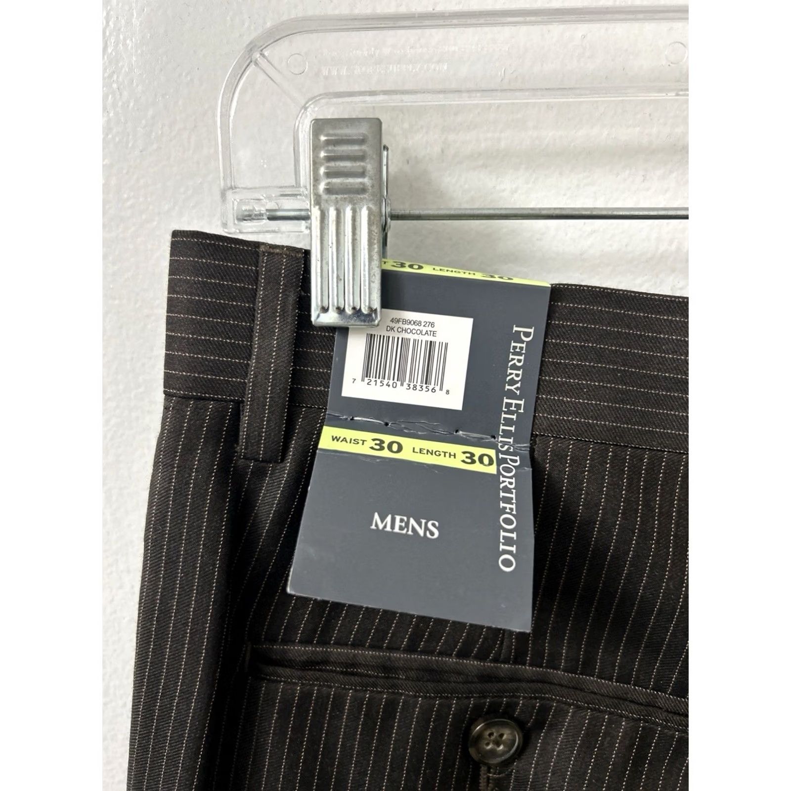 Perry Ellis Perry Ellis Portfolio Dress Pants Mens 30x30 Brown Pinstripe Straight Leg NWT Size US 30 / EU 46 - 5 Thumbnail