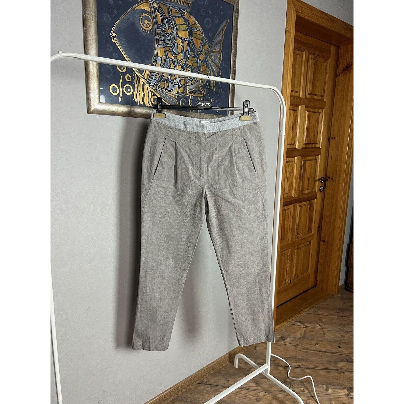 Brunello Cucinelli Brunello Cucinelli Women`s Gray Checked Straight Pants Size Size 27" / US 4 / IT 40 - 2 Thumbnail