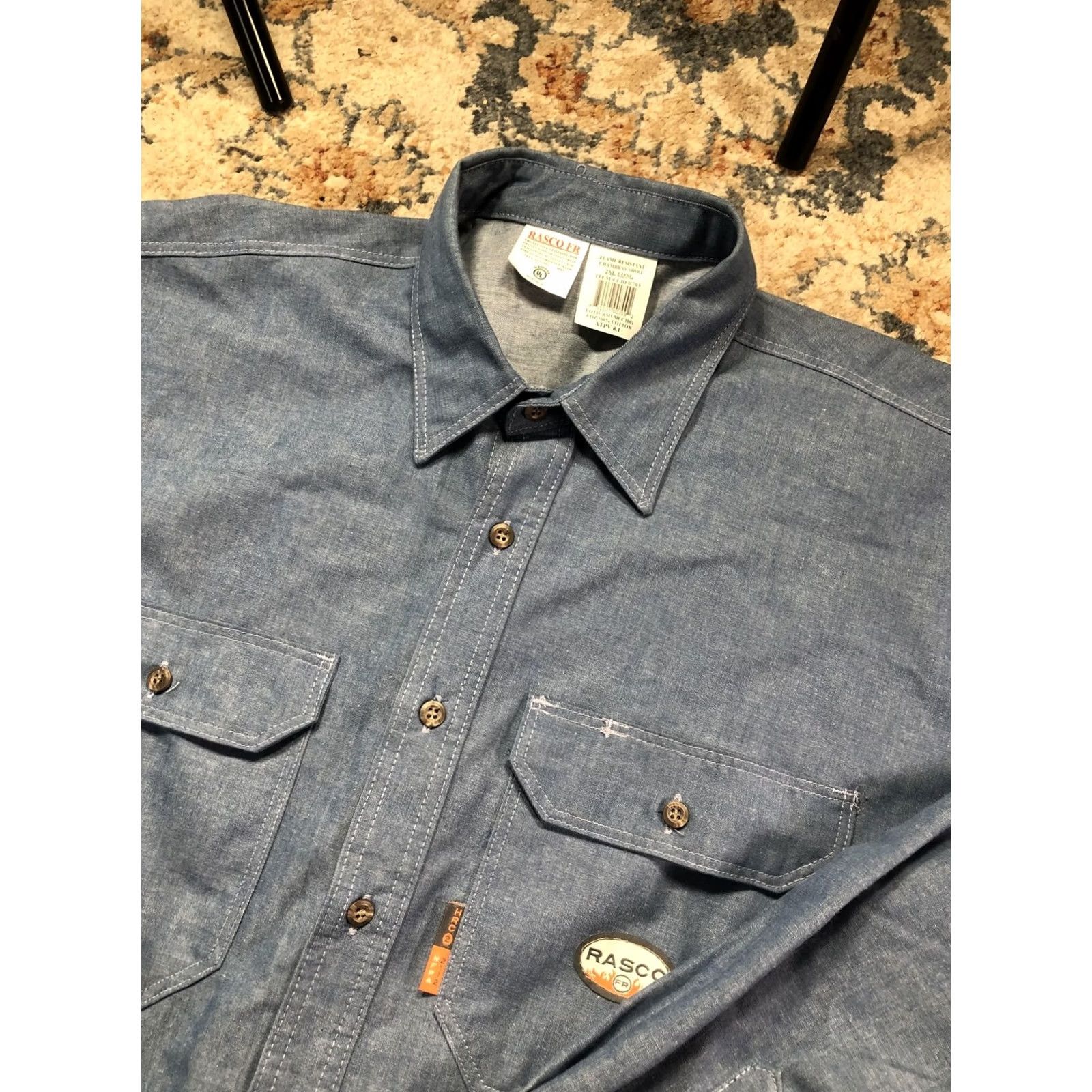 Vintage Rasco FR Shirt Mens 2XLT Blue Chambray Flame Resistant Long Sleeve Workwear Size US XXL / EU 58 / 5 - 6 Thumbnail