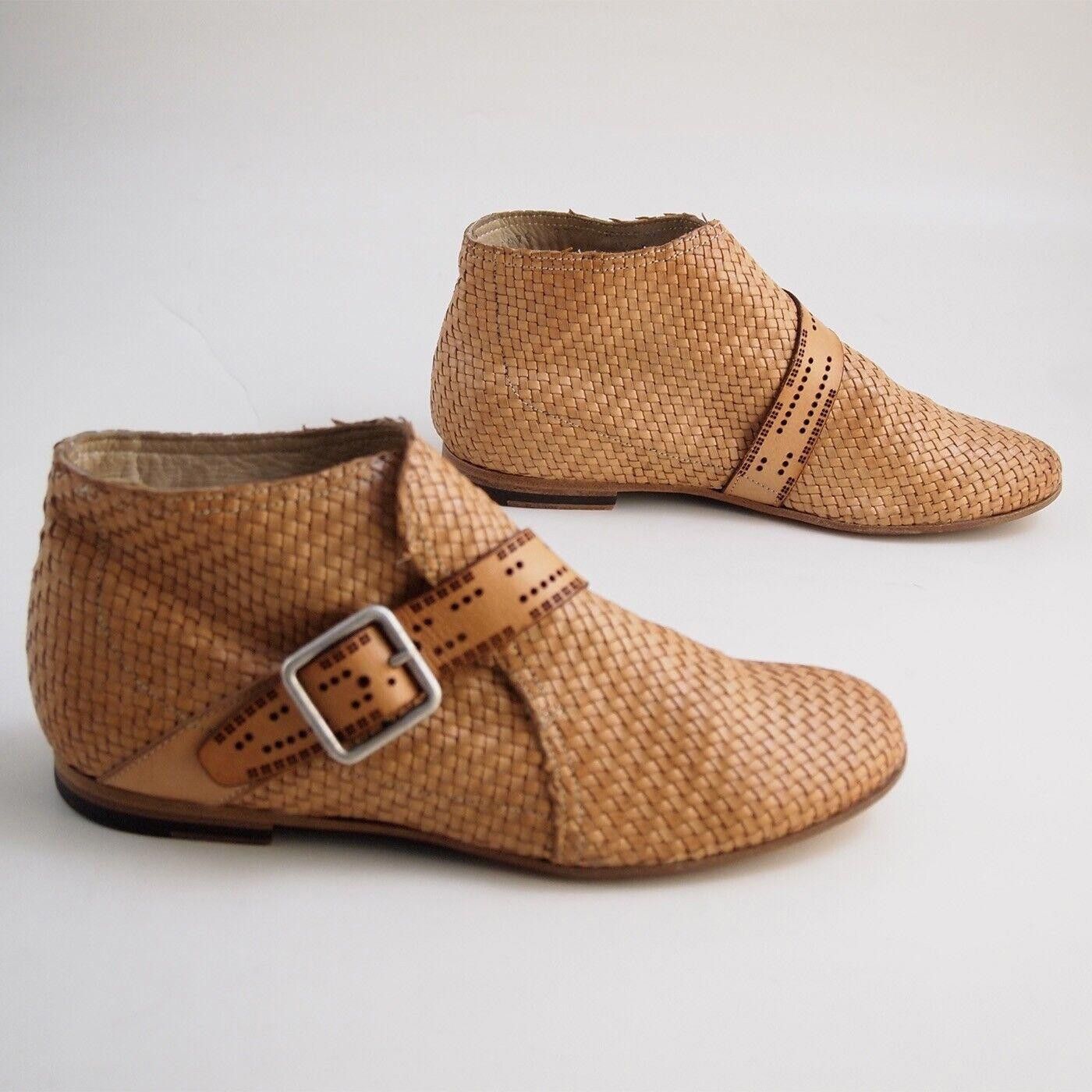 Designer INK I.N.K. Boots Buckle Beige Braided Leather US 7 EU 37 Size US 7 / IT 37 - 4 Thumbnail