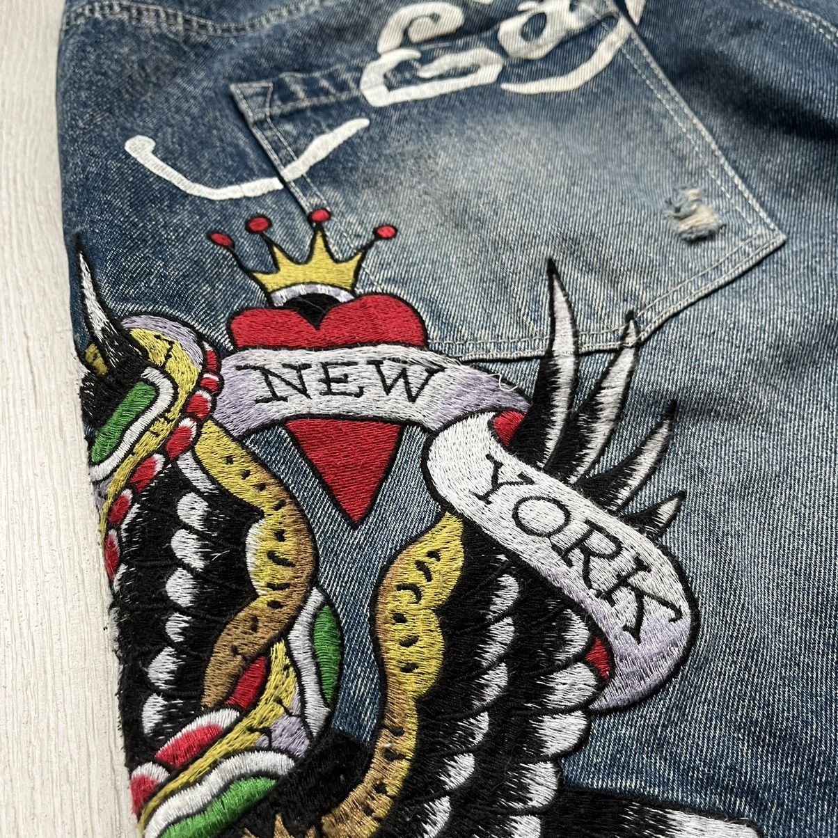 Ed Hardy × Vintage Ed Hardy Y2K Embroidered Big Logo Blue Washed Denim Jeans Size US 40 / EU 56 - 4 Thumbnail