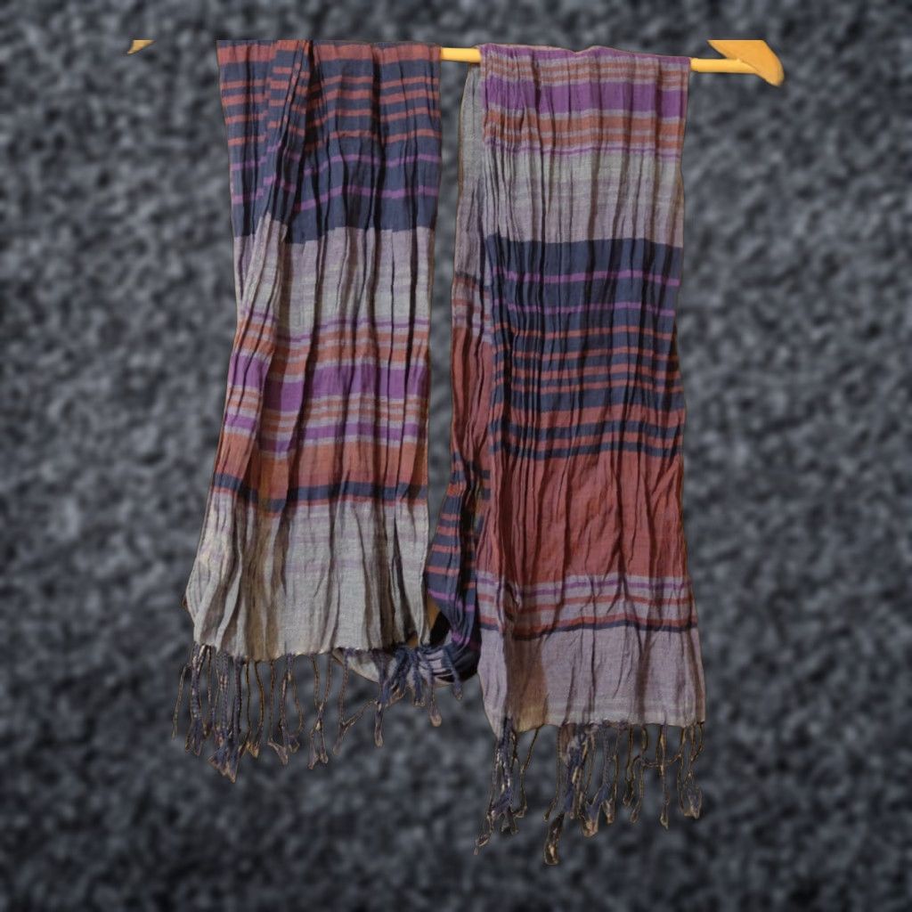 Eddie Bauer VINTAGE Eddie Bauer Scarf Rectangle Lightweight Stripe 100% Cotton Navy/Grey/Purple/Dark Red Womens Size ONE SIZE - 1 Thumbnail