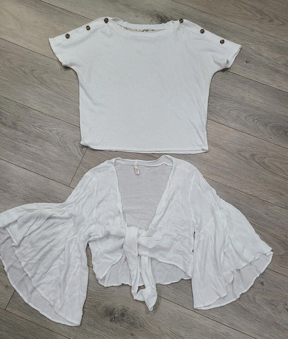 Designer Womens Lot White Tops Boho Flowy Crop Tie Front Size M / US 6-8 / IT 42-44 - 1 Thumbnail