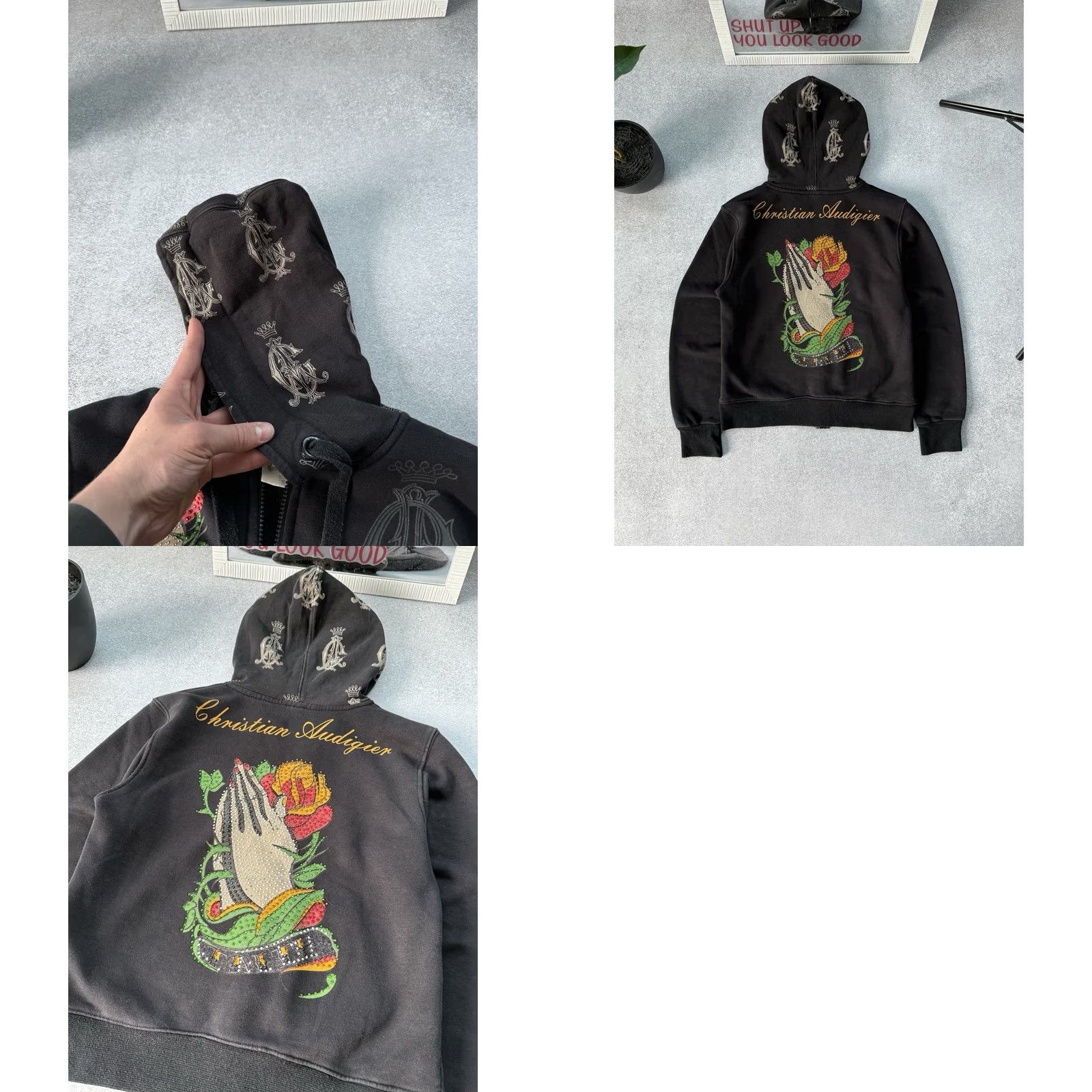 Ed Hardy VINTAGE Christian Audigier Ed Hardy Hoodie Full Zip Women’s S Black Y2K Logo Heart Skull Tattoo Japan Style Womens Size S / US 4 / IT 40 - 8 Thumbnail