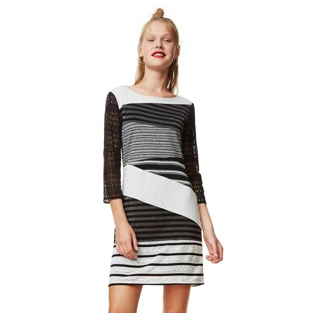 Desigual Desigual Womens Black Striped Lace Sleeve 3/4 Sleeve Dress Size M / US 6-8 / IT 42-44 - 1 Thumbnail