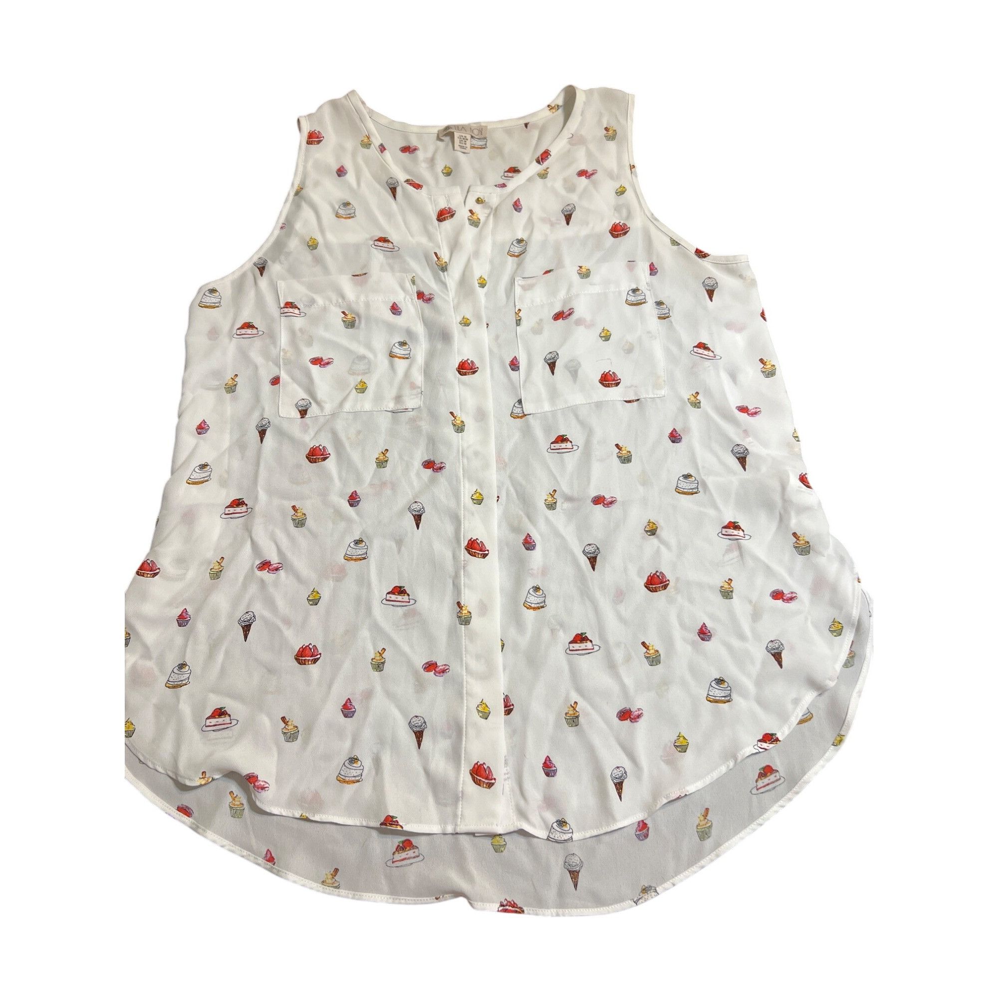 Other Lila Rose Womens Sleeveless Blouse Dessert Print Button Fron Size M / US 6-8 / IT 42-44 - 1 Thumbnail