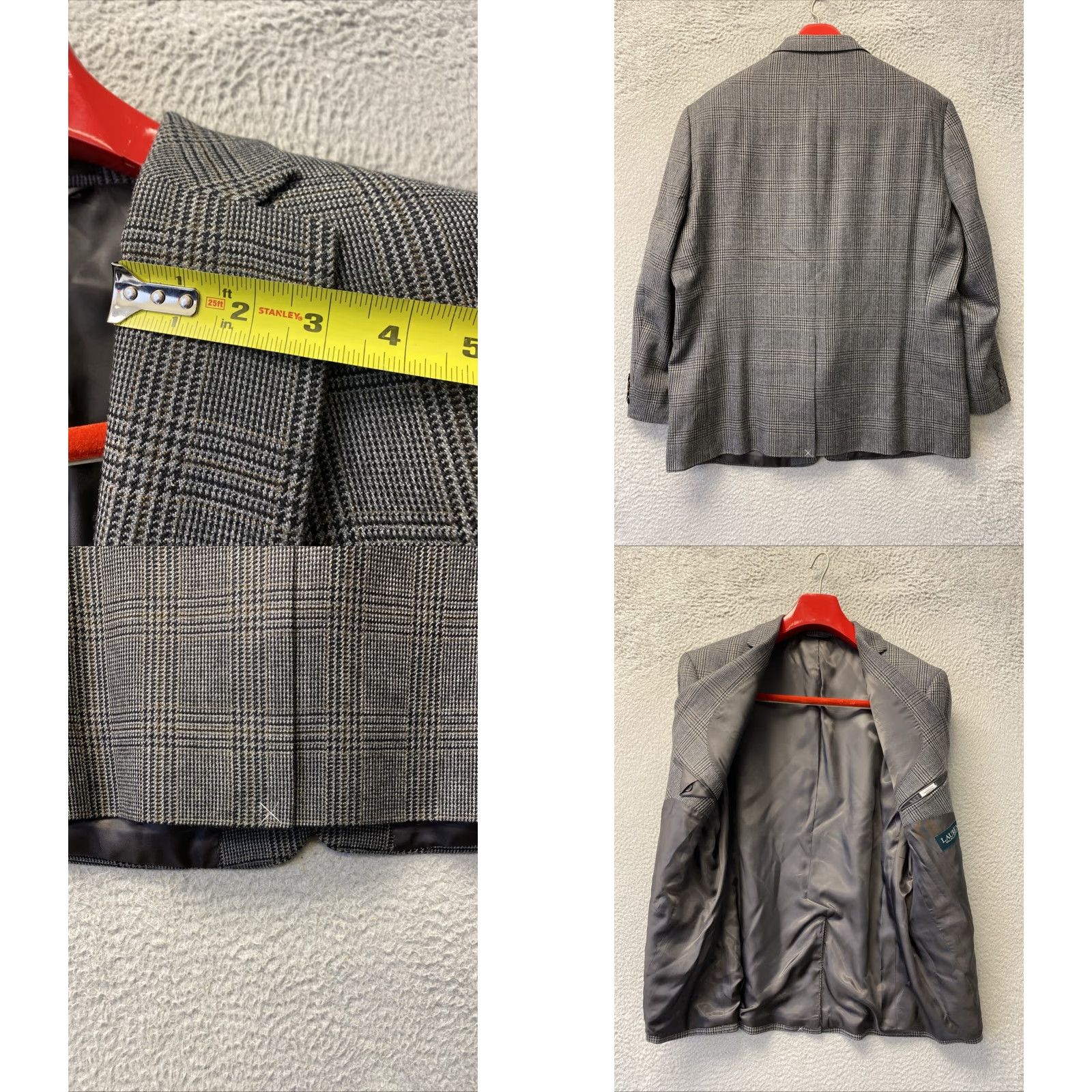 Ralph Lauren VINTAGE Ralph Lauren Blazer Jacket Gray Glen Plaid Houndstooth 46R Wool Mens Size 46R - 8 Thumbnail